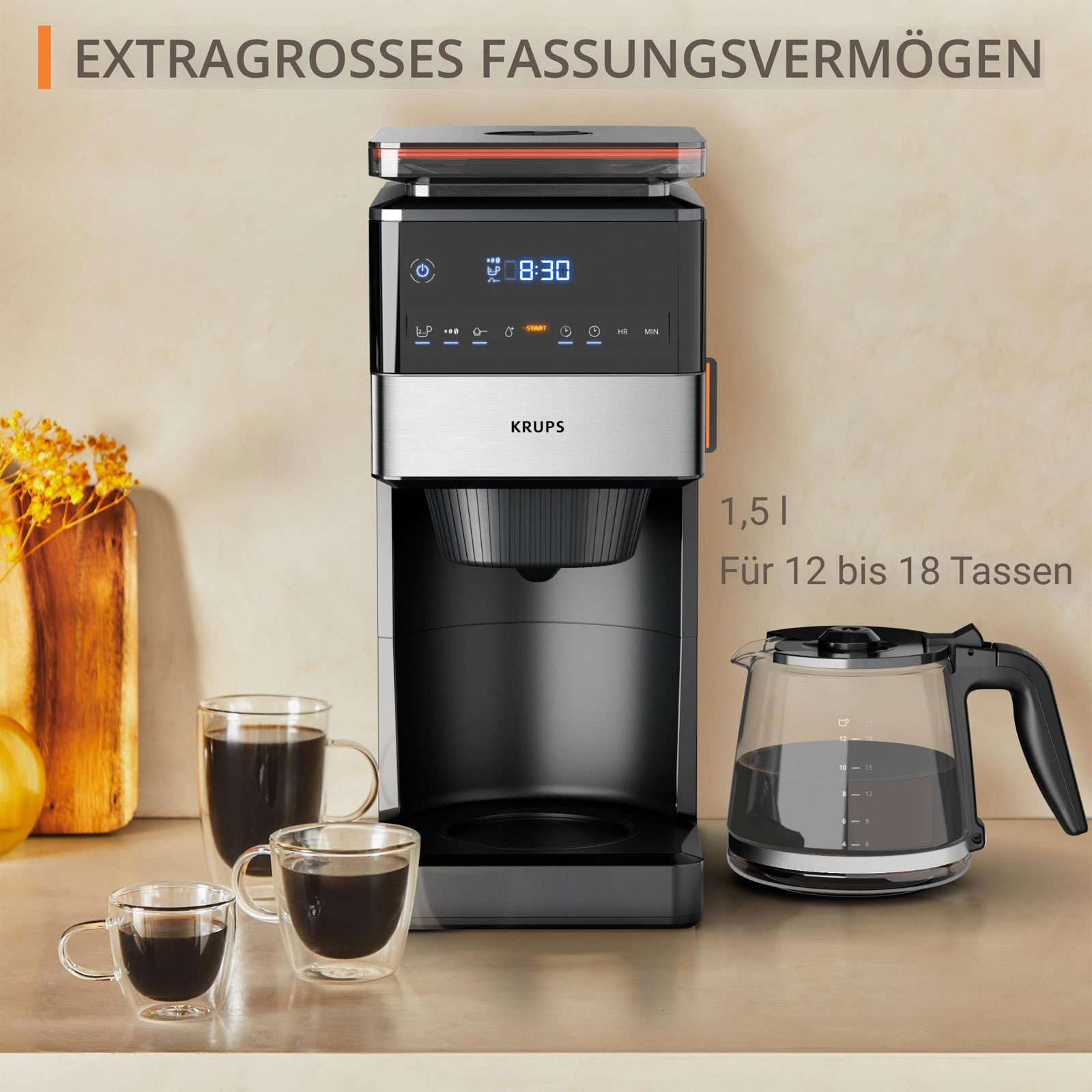 KRUPS KM8428 Grind Aroma XL Glas Filterkaffeemaschine