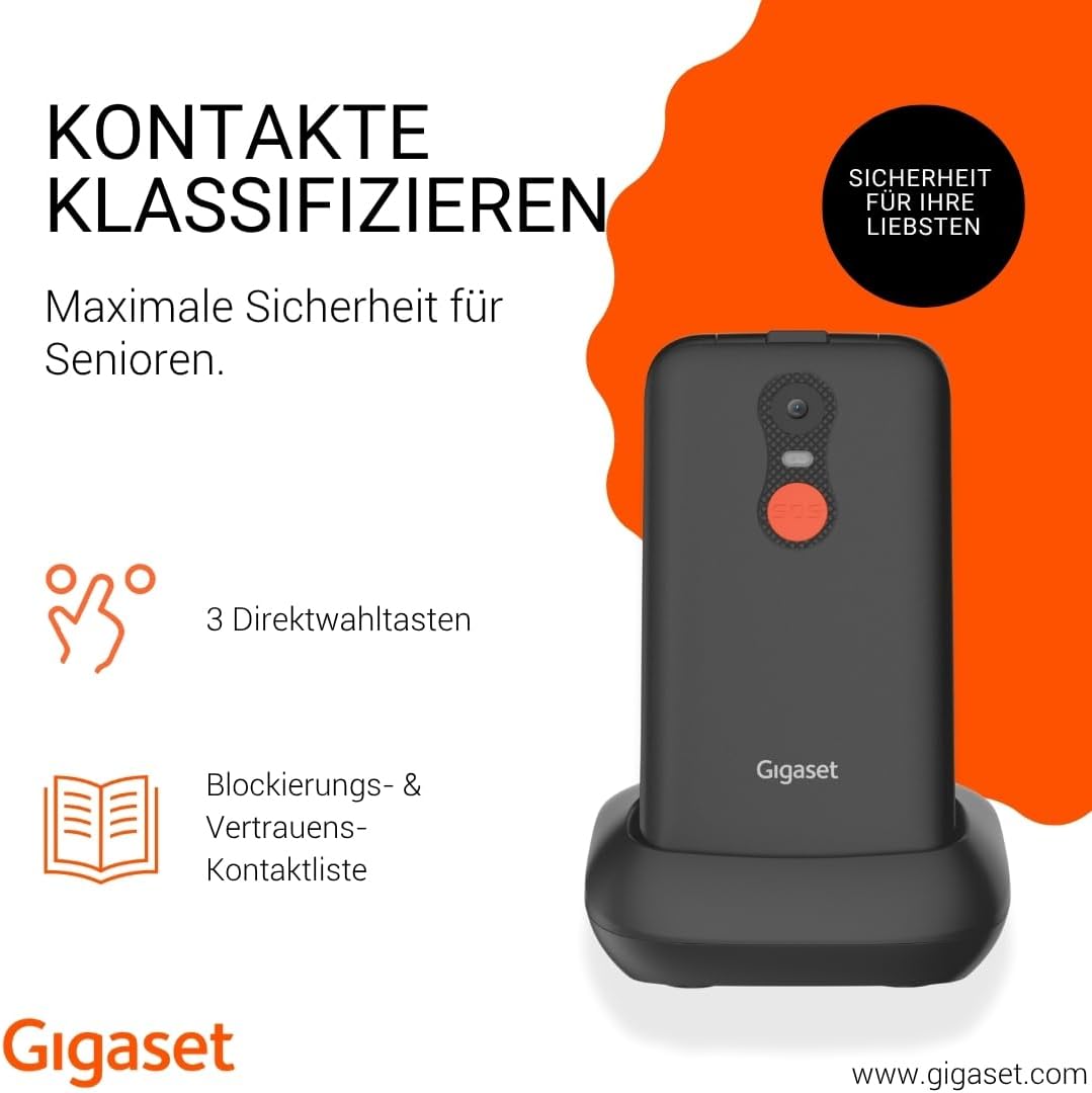 Gigaset GL595 Flip-Mobiltelefon einfache Bedienung für Senioren, große Tasten & SOS-Notruftaste Gigaset GL595 Flip-Mobiltelefon einfache Bedienung für Senioren, große Tasten & SOS-Notruftaste
