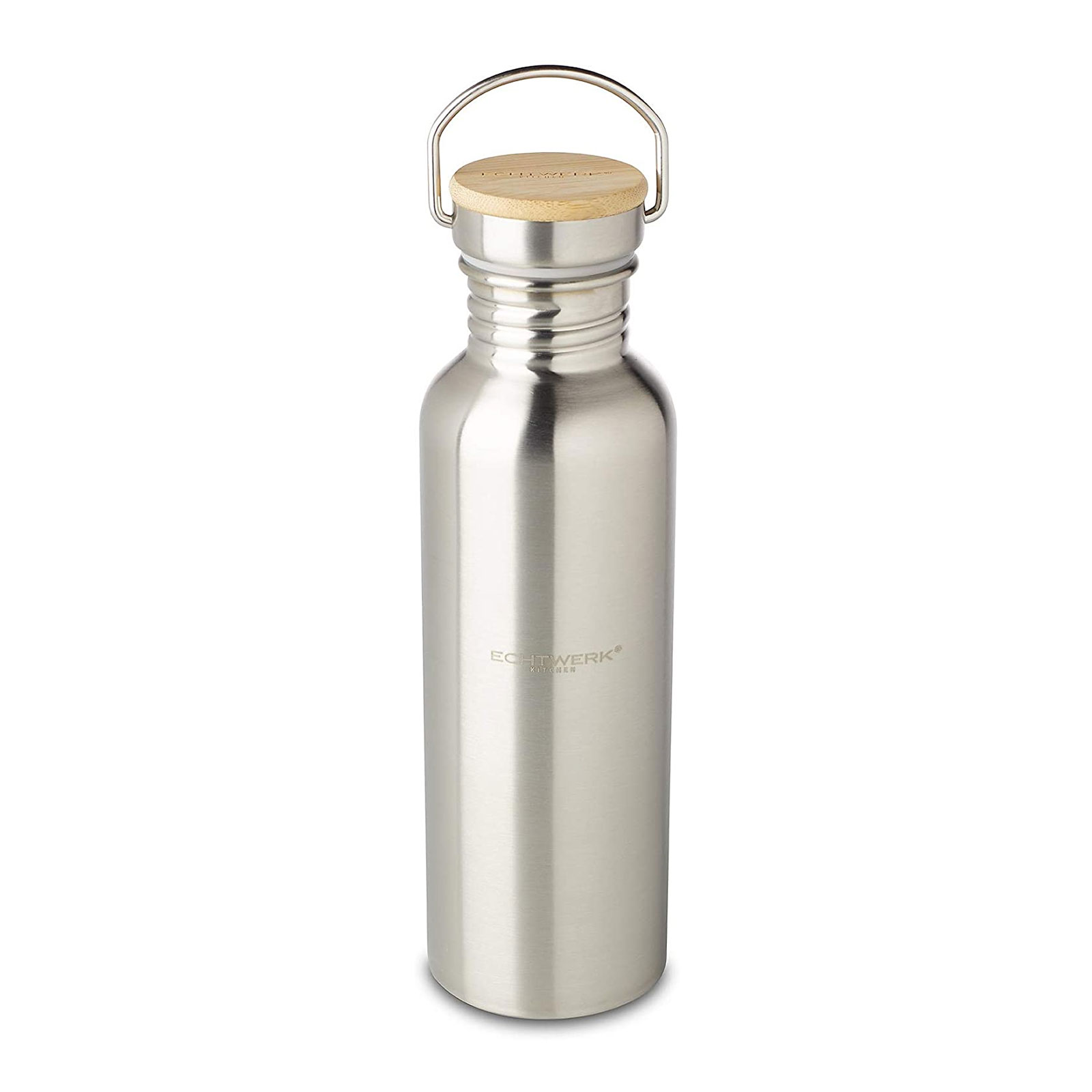 ECHTWERK  Praktische Trinkflasche aus hochwertigem Edelstahl mit Bambusdeckel