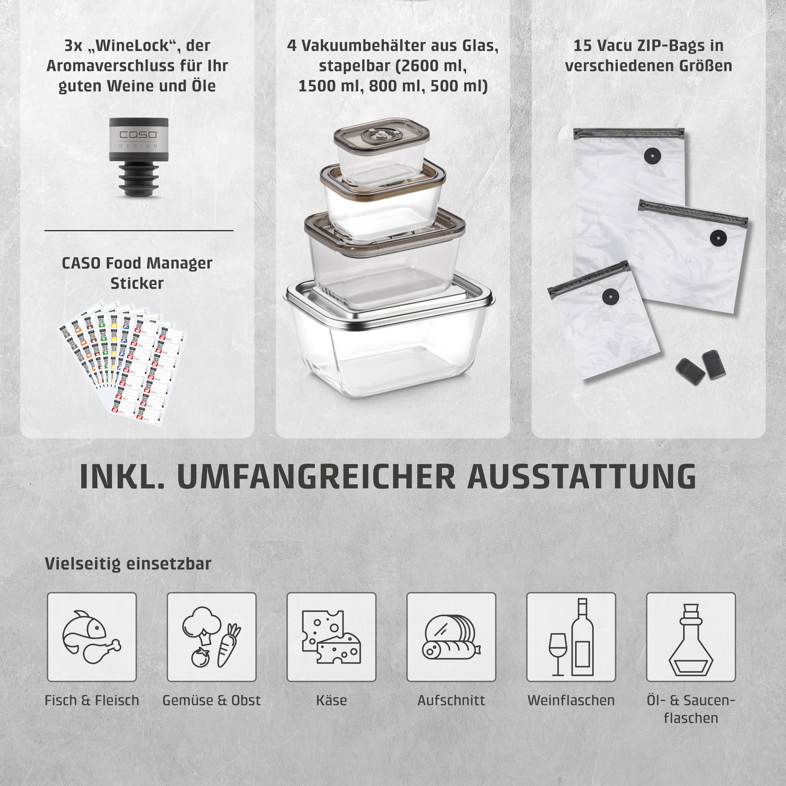 CASO Vacu OneTouch Pro Set, kabelloser Handvakuumierer mit umfangreichem Zubehör