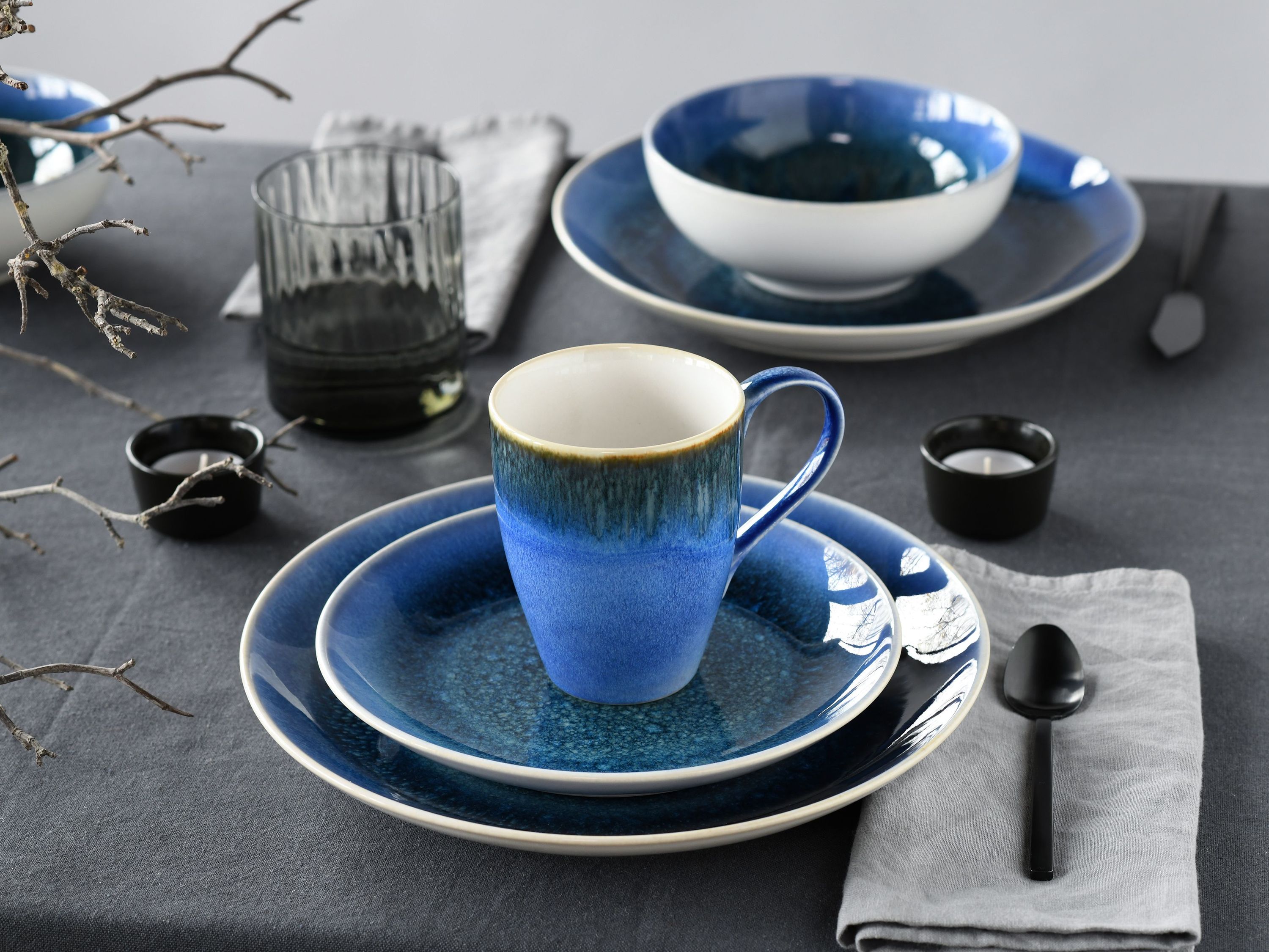 CreaTable, 25862, Serie Caldera Blau, Geschirrset, Kombiservice 8 teilig