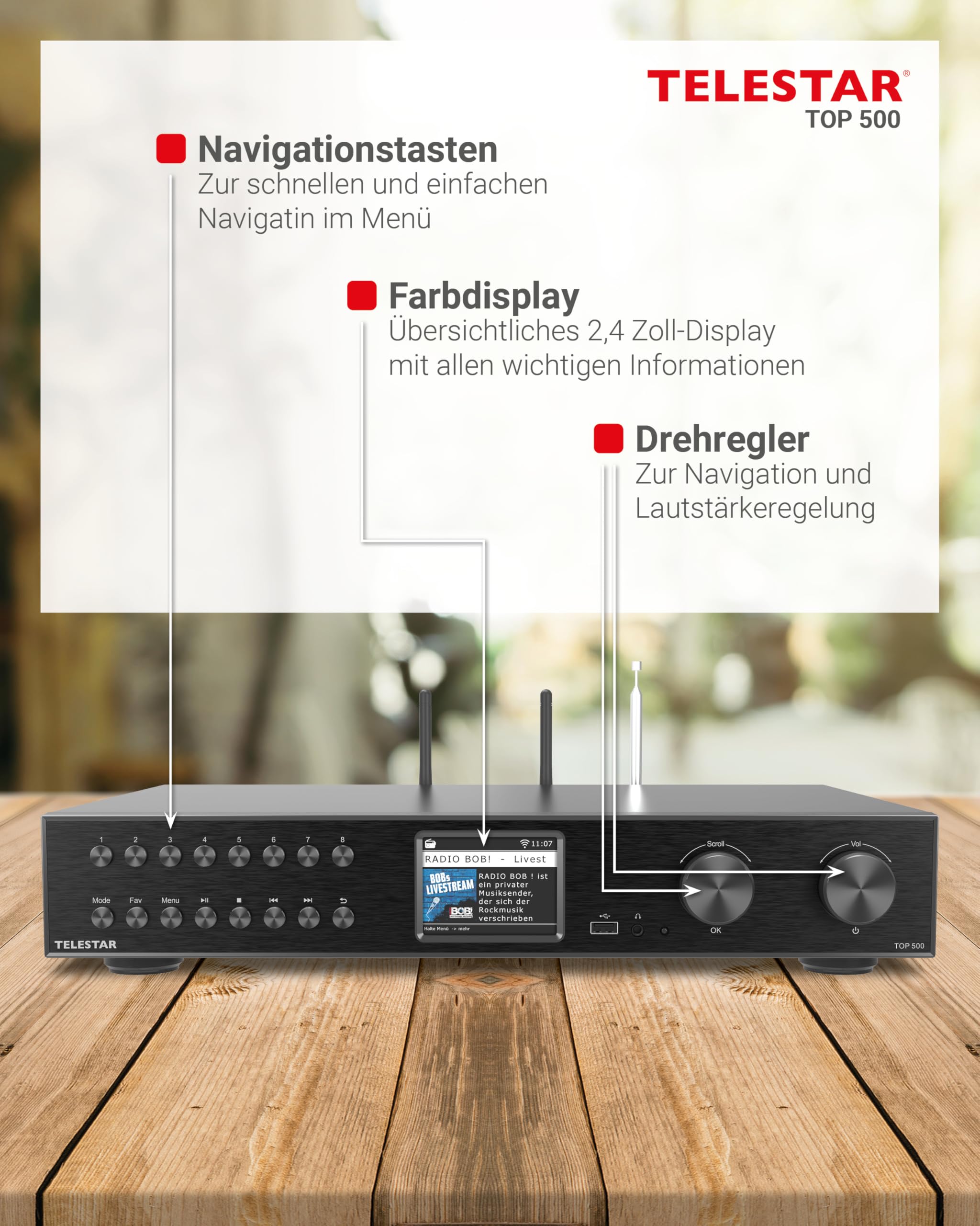 TELESTAR TOP 500 HiFi-Tuner 43 cm Breit, Internetradio DAB+ Bluetooth Schwarz