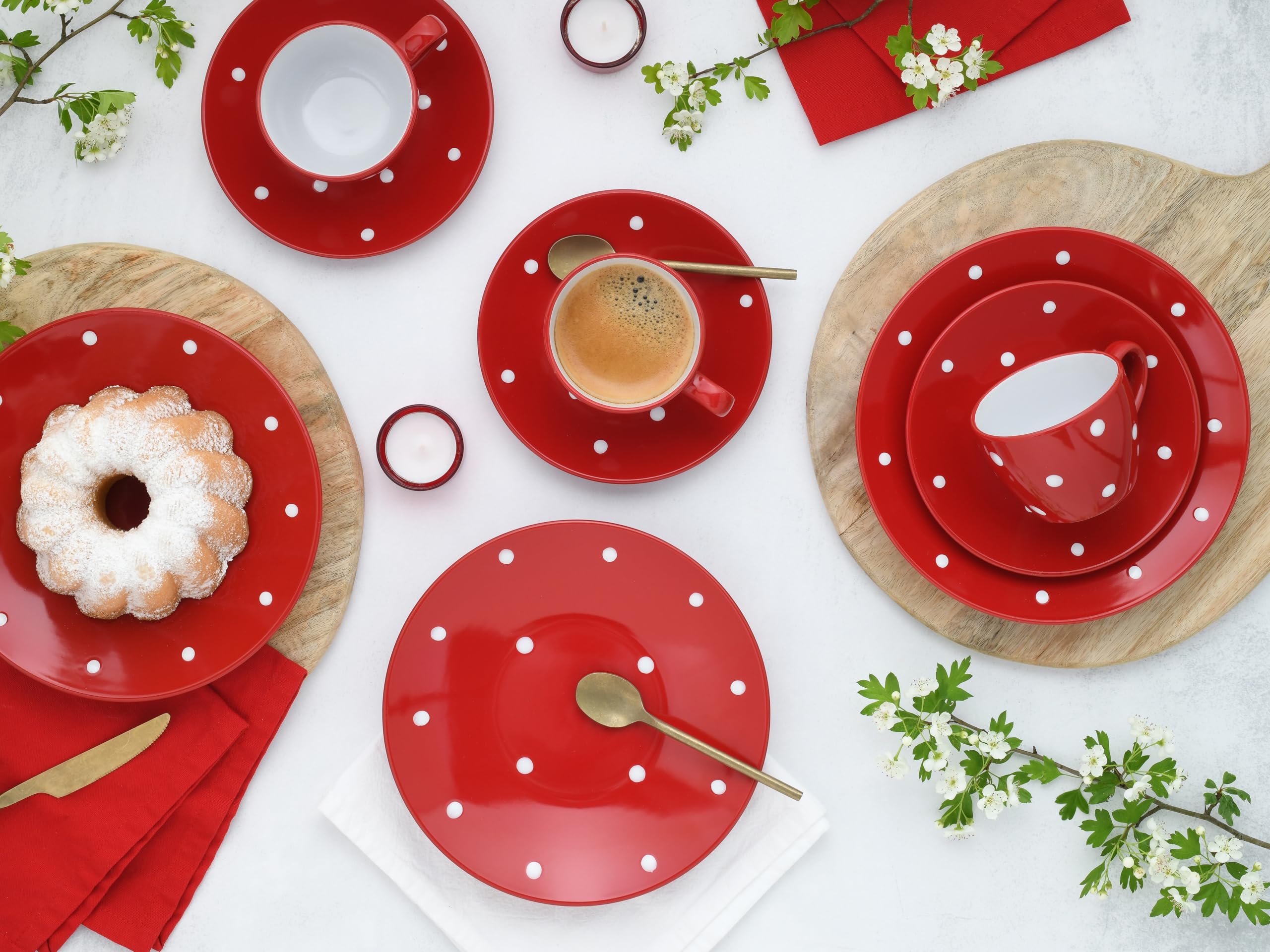 CreaTable 24594 Kaffeeservice Serie Polka Dots Rot-Weiss 18-tlg. 6 Personen