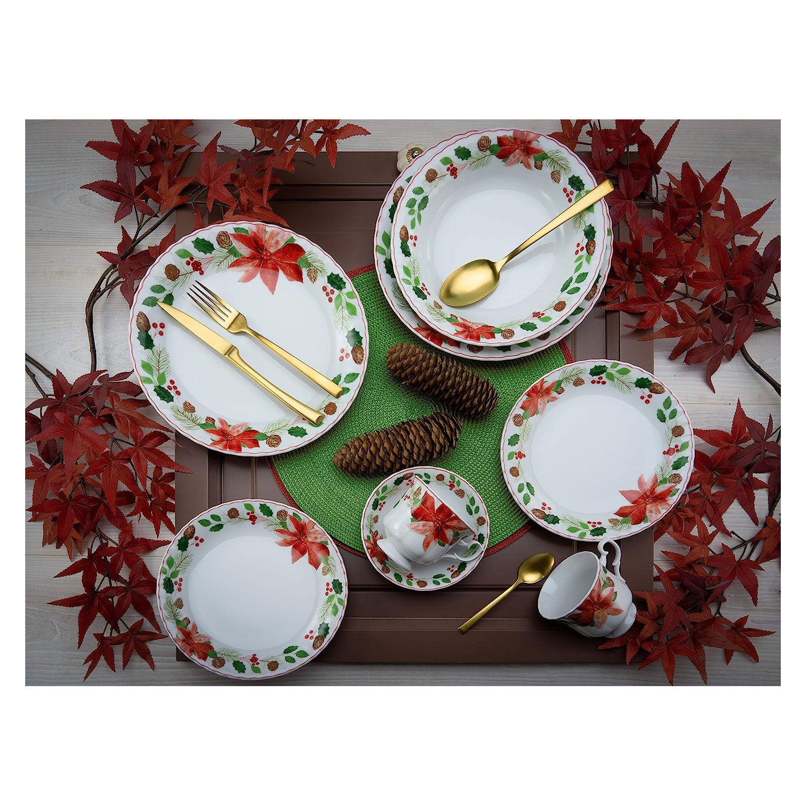 CreaTable, 22416, Serie Iwona CHRISTROSE, Geschirrset, Kombiservice 30 teilig, Porzellan