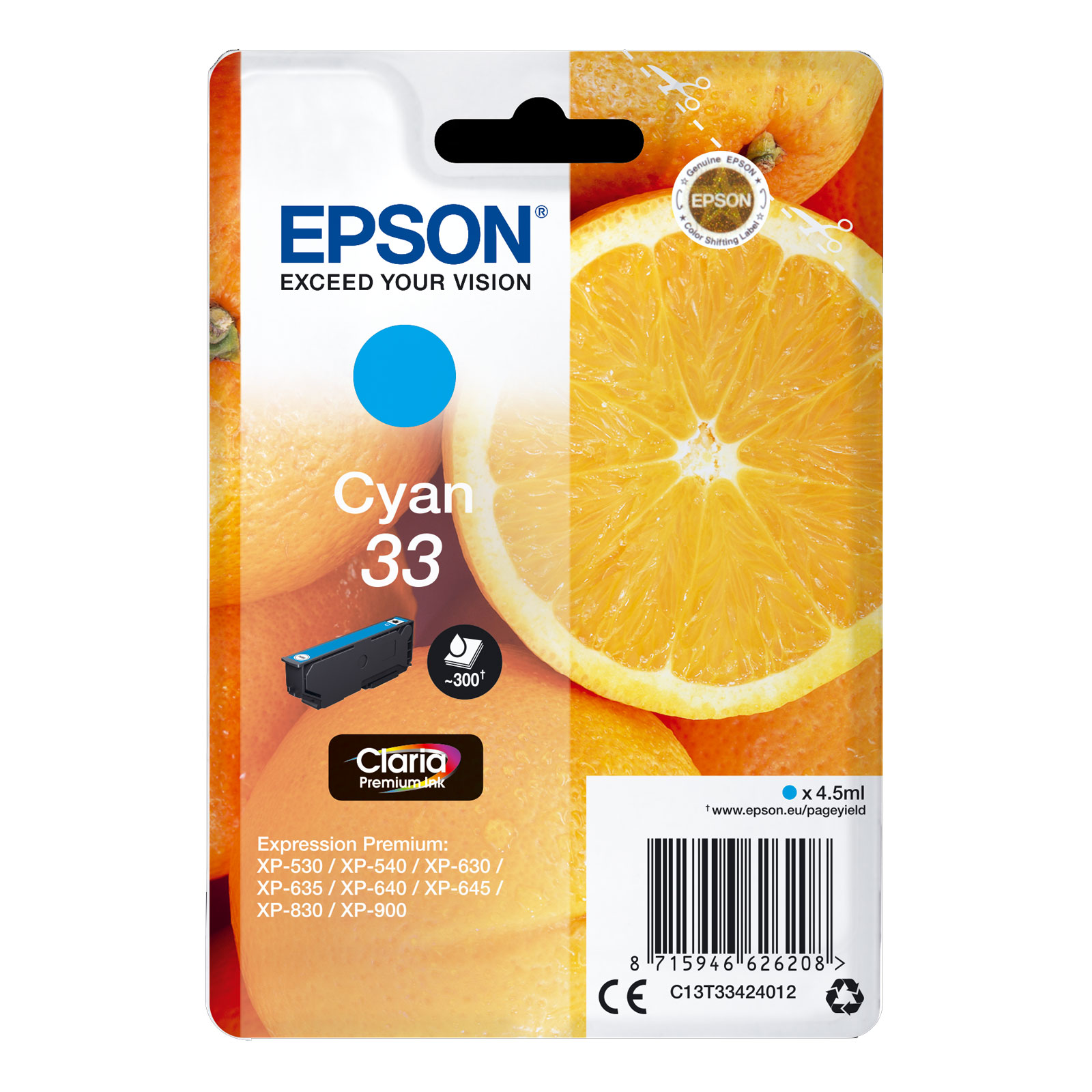 Epson C13T33424012 Singlepack 33 Claria Premium Ink Serie "Orange" Cyan
