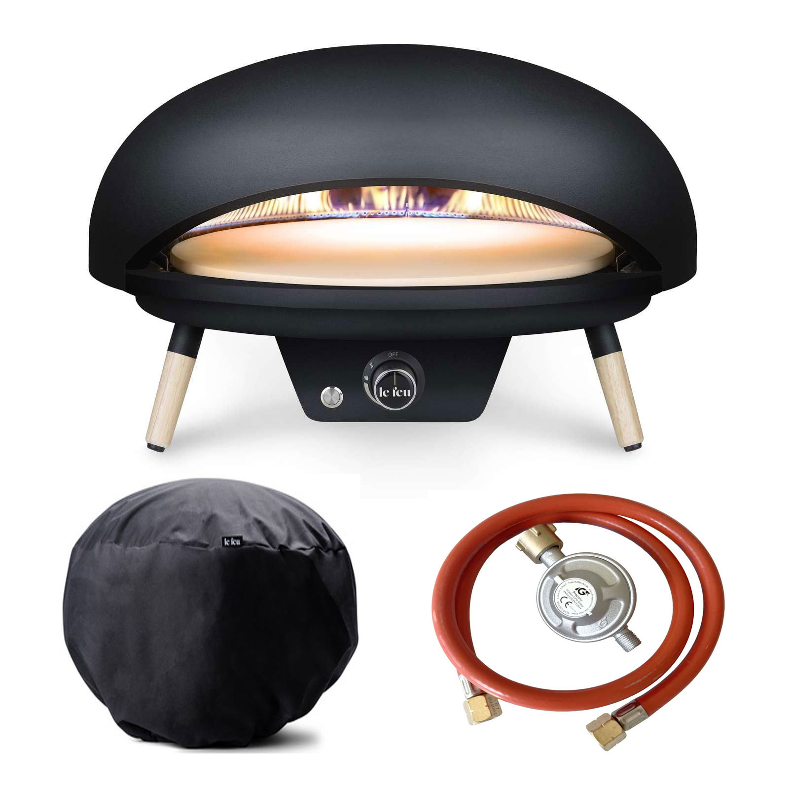 Le Feu Turtle Motion Pizzaofen Gas 500°C Outdoor mit Hülle Schlauch Druckminderer