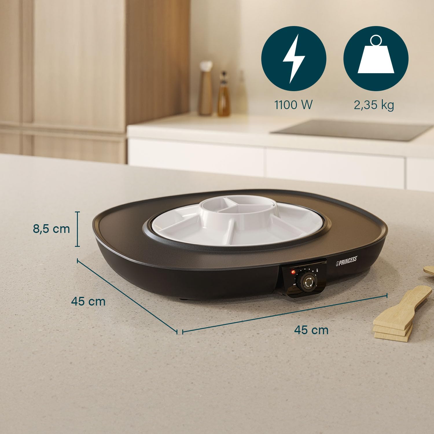 Chef Pirouette Elektro-Plancha mit Drehtablett – 45 x 45 cm Kochfläche