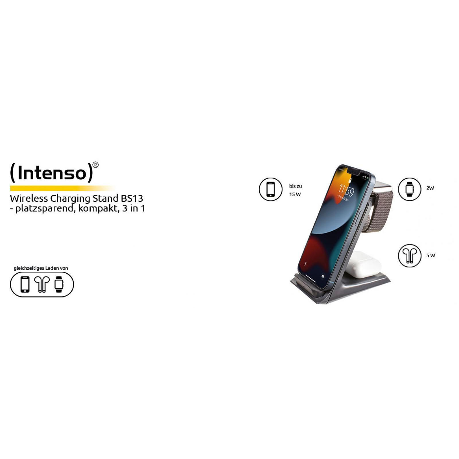 Intenso Kabelloses Schnellladegerät 3in1 Wireless Charger BS13, Schwarz