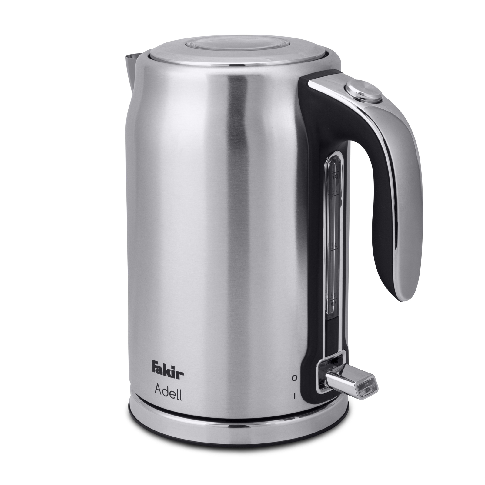 Fakir Wasserkocher Adell Edelstahl/Silber (Edelstahlgehäuse, 1,7 Liter, 2.200 Watt, Kabellos und 360° rotierend, Wasserstandsanzeige, Kalkfilter, beleuchteter Hauptschalter)