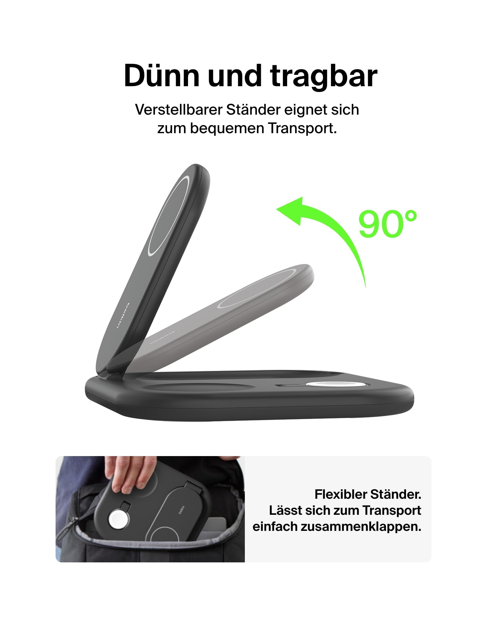 BELKIN Boost Charge Magnetische, einklappbare, kabellose 3-in-1-Ladestation mit Qi2 (15 W)