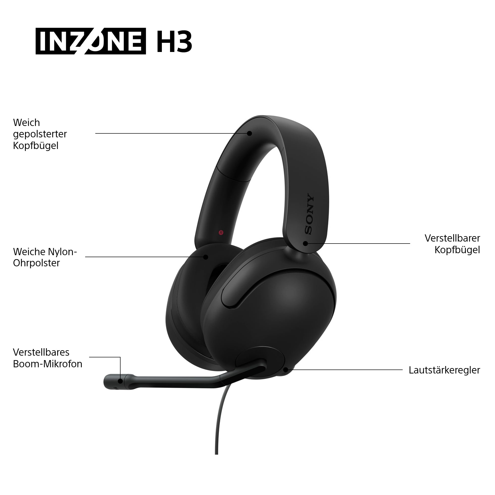 Sony INZONE H3 Kabelgebundenes Gaming-Headset – PC/PS5, 360 Spatial Sound
