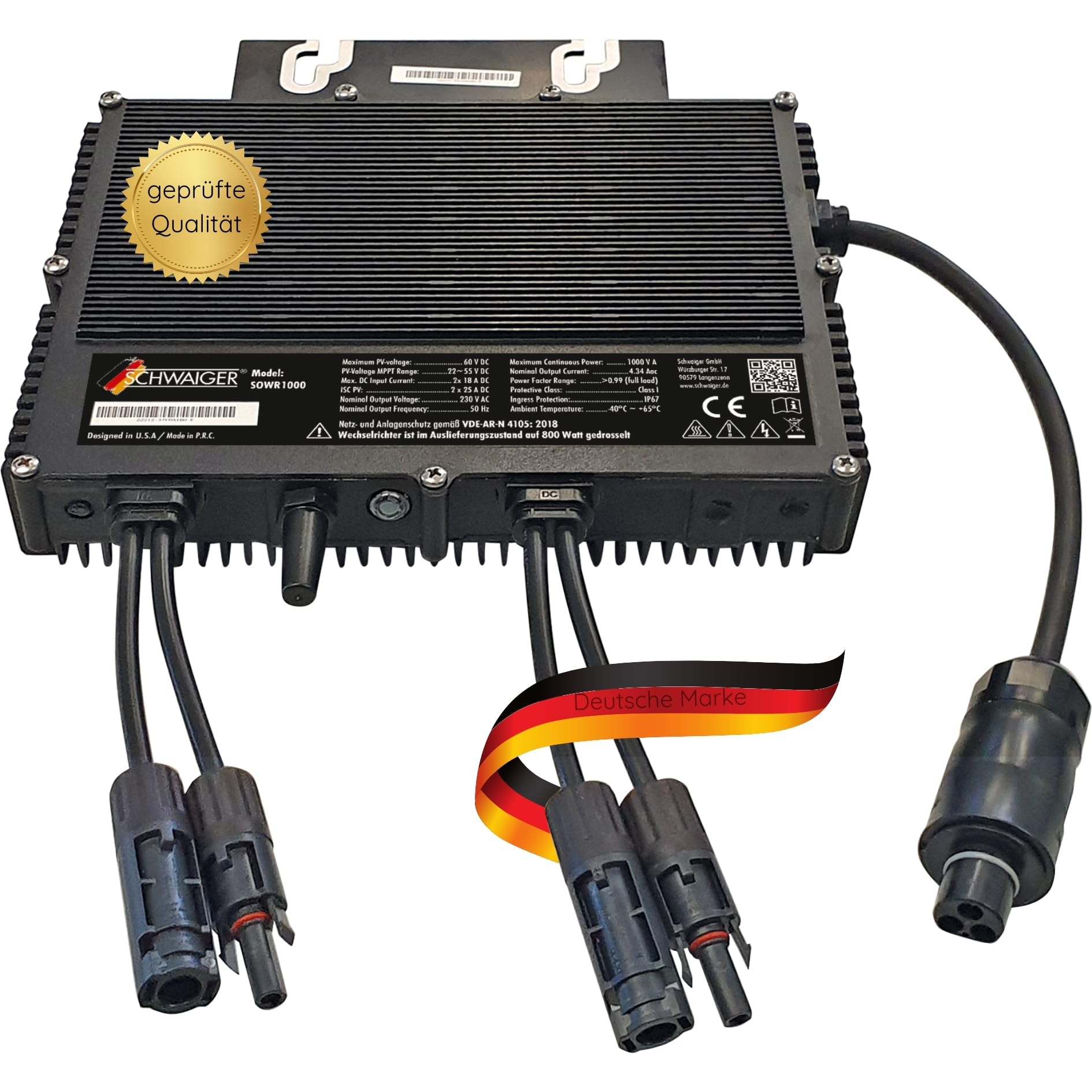 SCHWAIGER SOWR1000 Wechselrichter 1000W Spannungswandler Balkonkraftwerk SCHWAIGER SOWR1000 Wechselrichter 1000W Spannungswandler Balkonkraftwerk