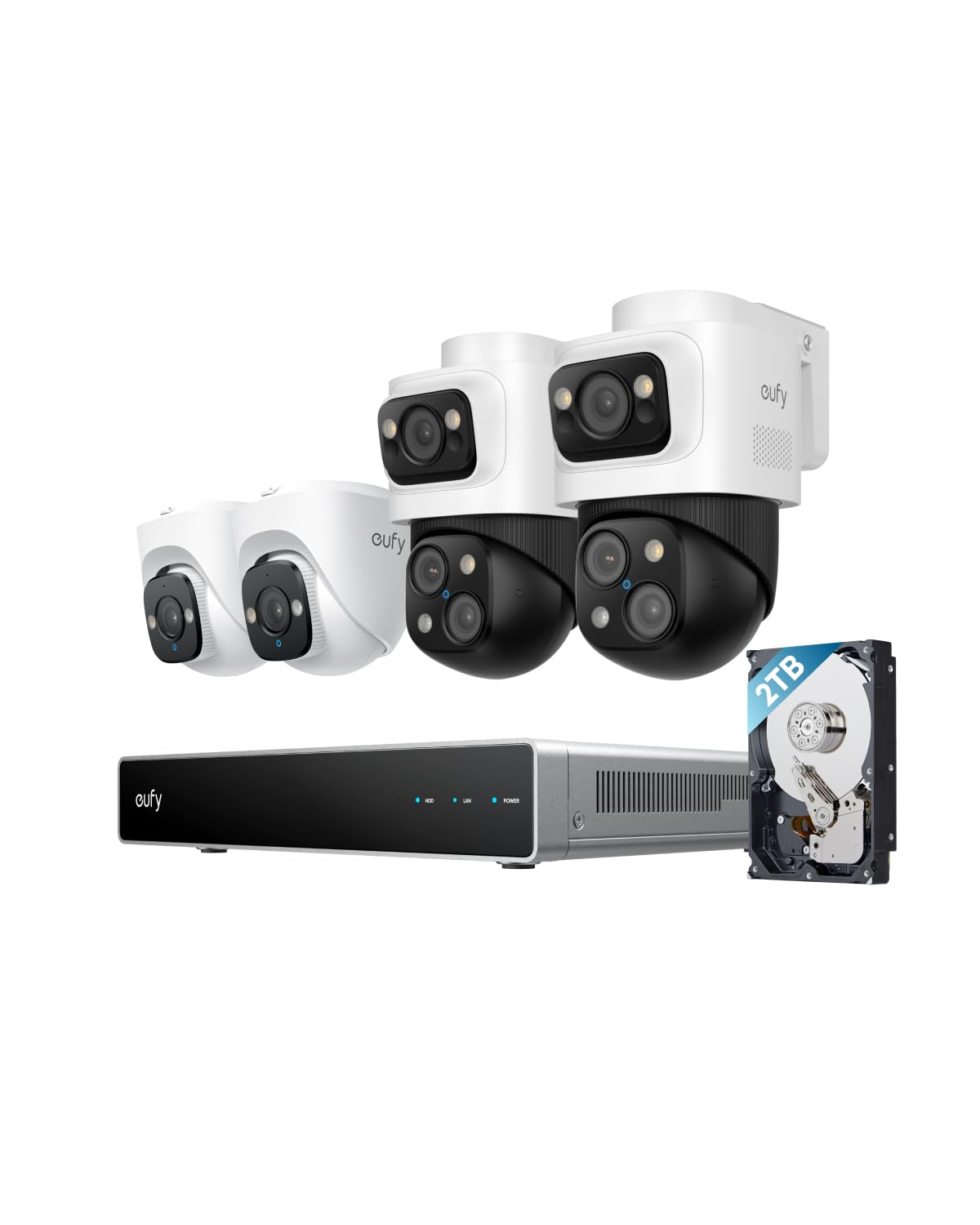 eufy PoE NVR Security System S4, 2× Bullet-PTZ-Kameras, 2X Turrent-Kameras