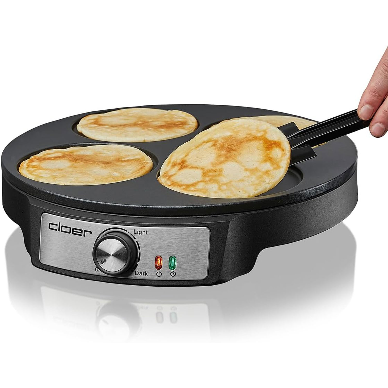 CLOER 6625 Pancake Maker (1200 Watt, Antihaftbeschichtung, vier Pfannkuchen (11 cm Ø))