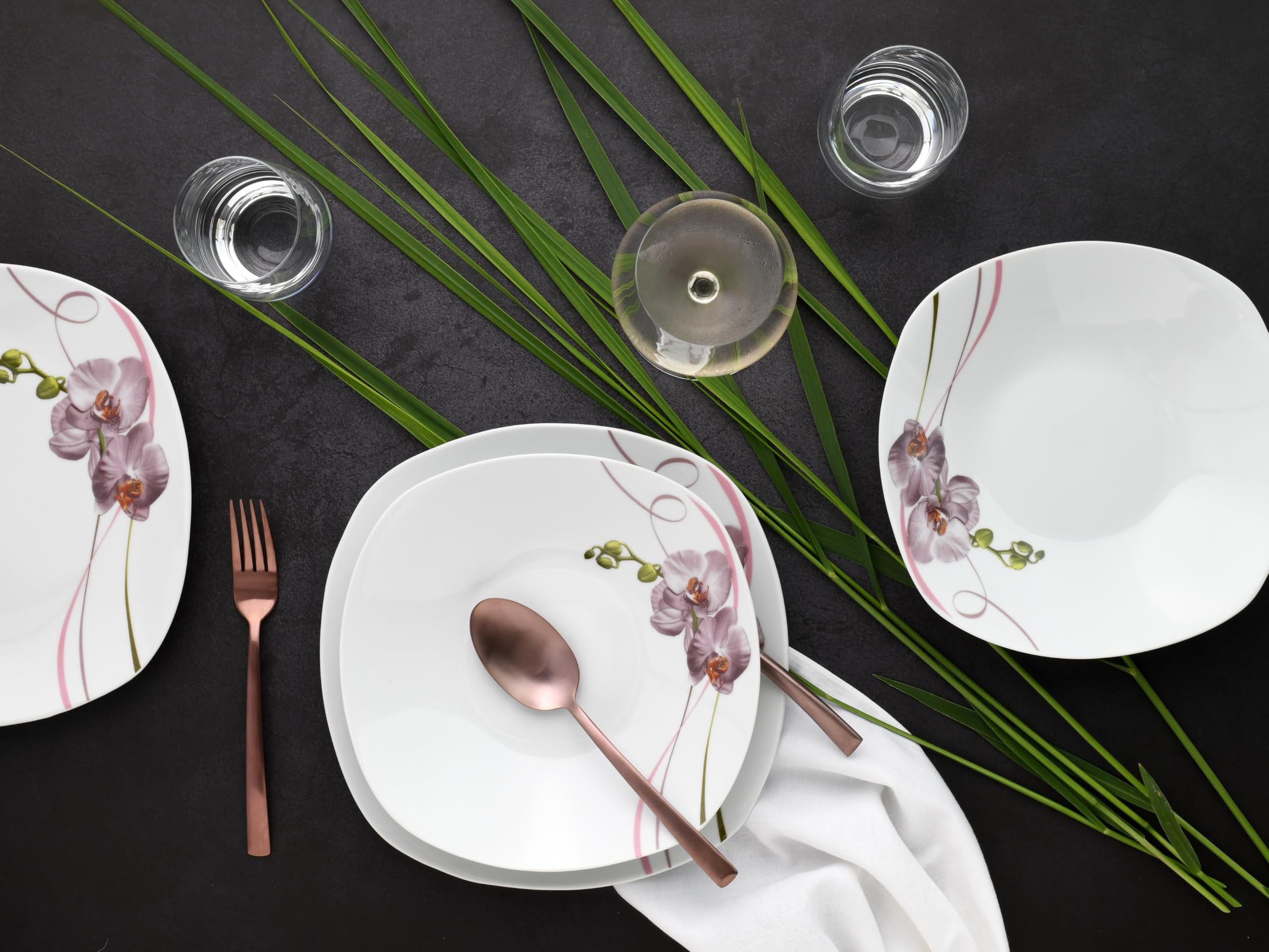CreaTable, 22536, Serie Square Orchidee, 62-teiliges Geschirrset für 6 Personen