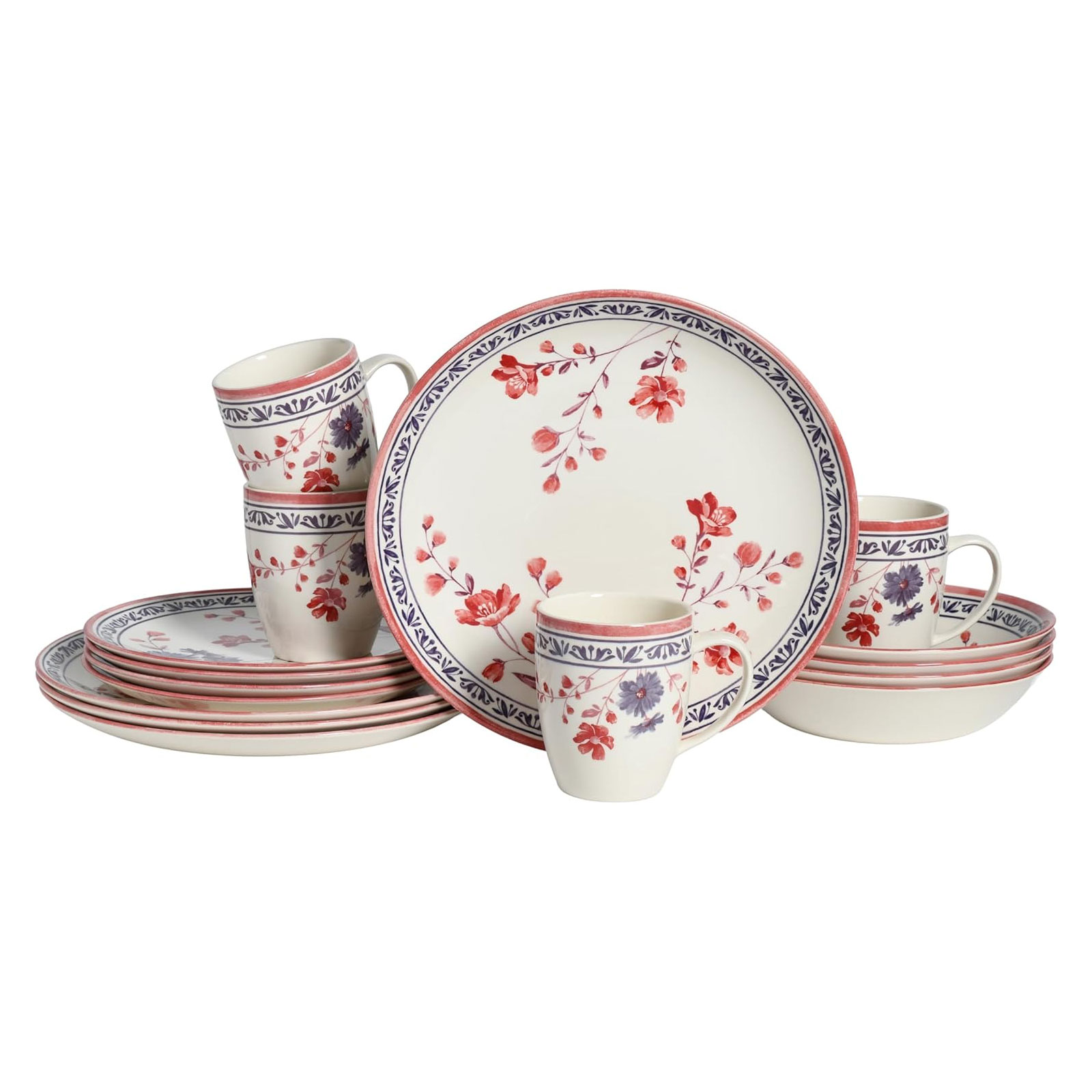 CreaTable, 24017, Serie Cottage, 16-teiliges Geschirrset, Kombiservice aus Steingut, spülmaschinen- und mikrowellengeeignet, Qualitätsproduktion