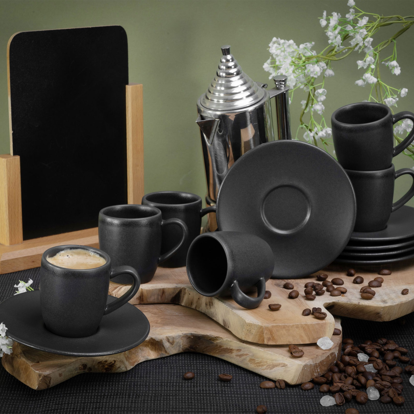 CreaTable, 33044, Serie Soft Touch Black Espressotassen, 12 teilig