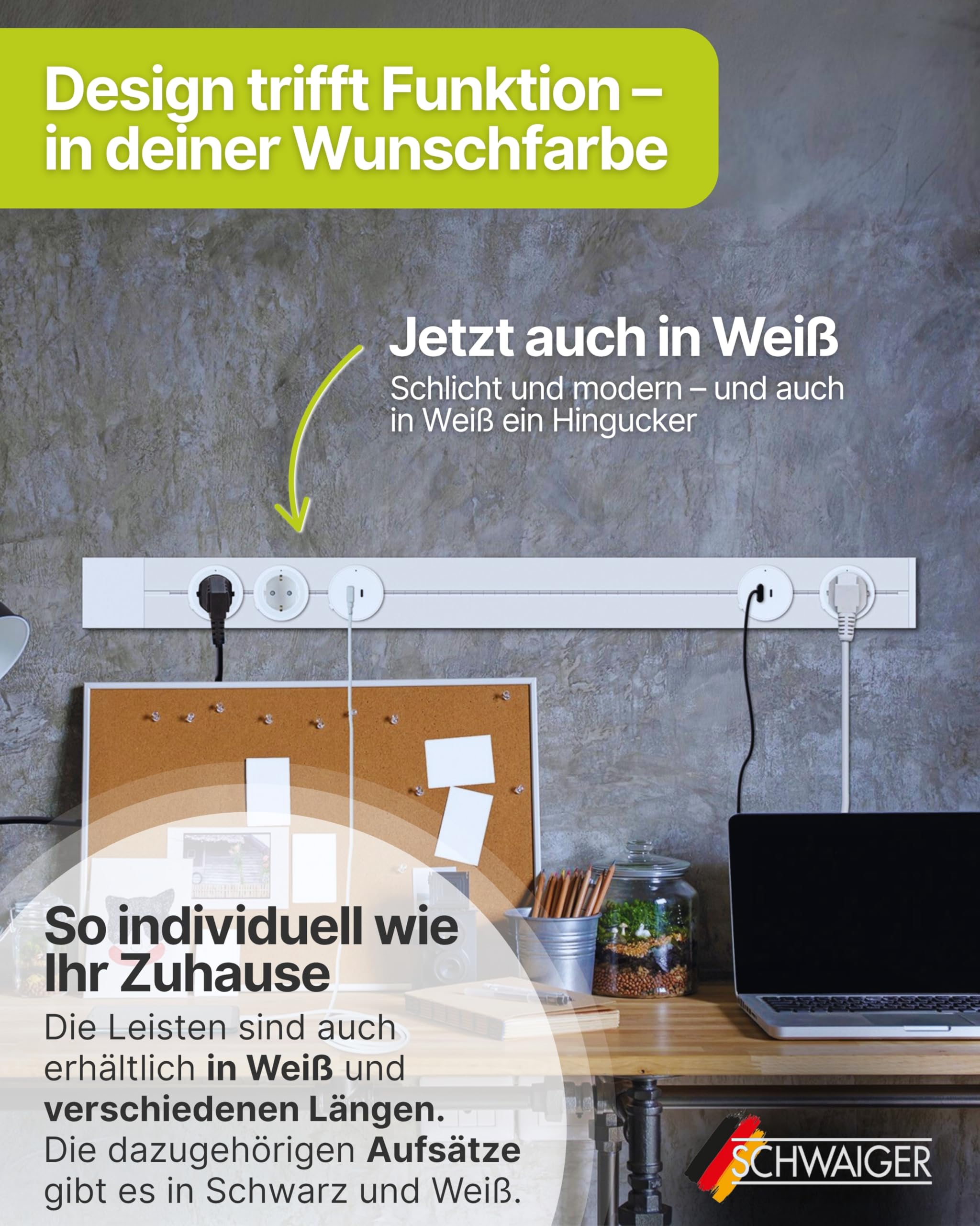 SCHWAIGER Steckdosenadapter für modulare Stromschiene Haushaltsstecker