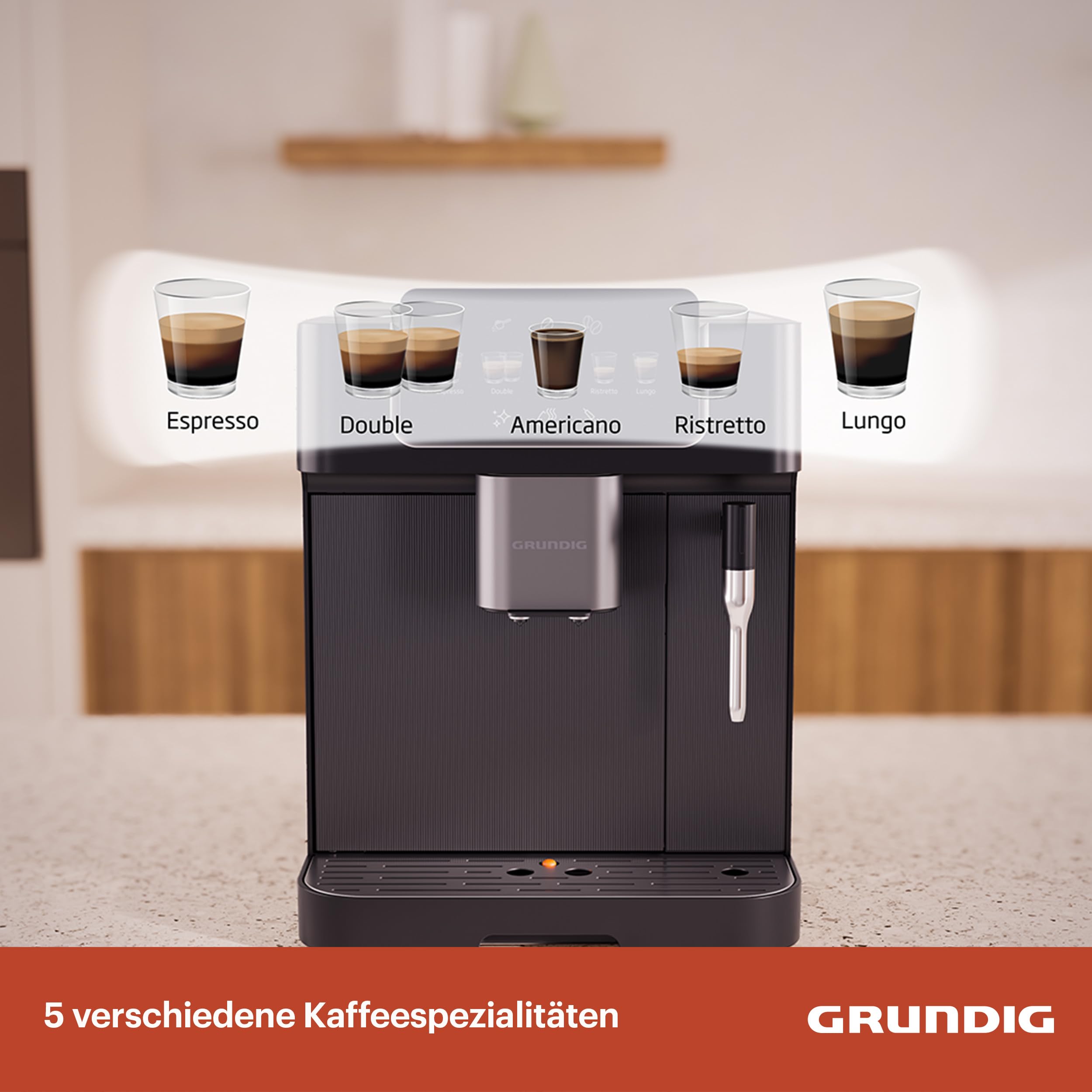 GRUNDIG KVA 6230 Kaffeevollautomat mit Milchaufschäumdüse, Edelstahlmahlwerk
