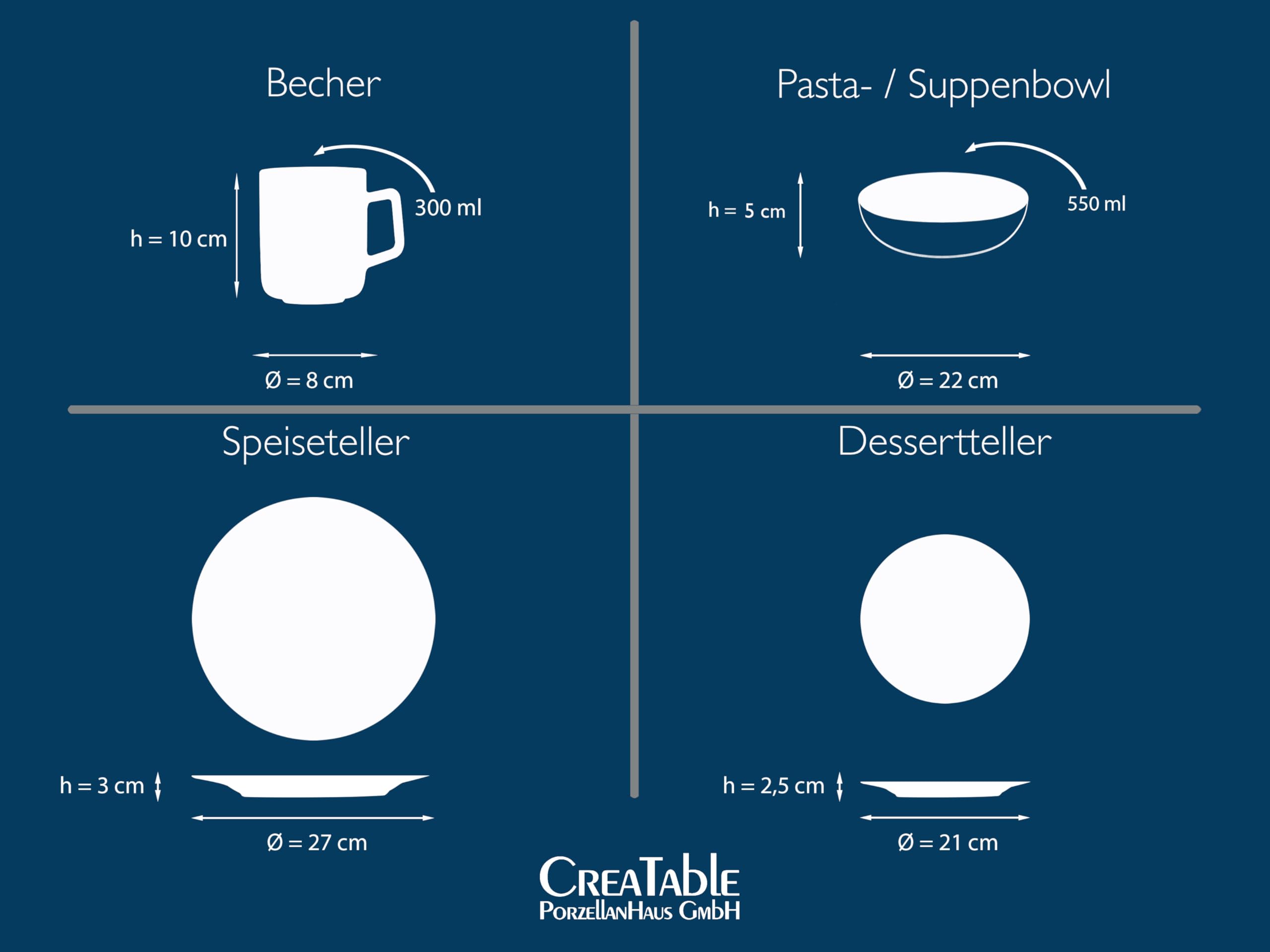 CreaTable, 24413, Serie Vesuvio Black, 24-teiliges Geschirrset für 6 Personen