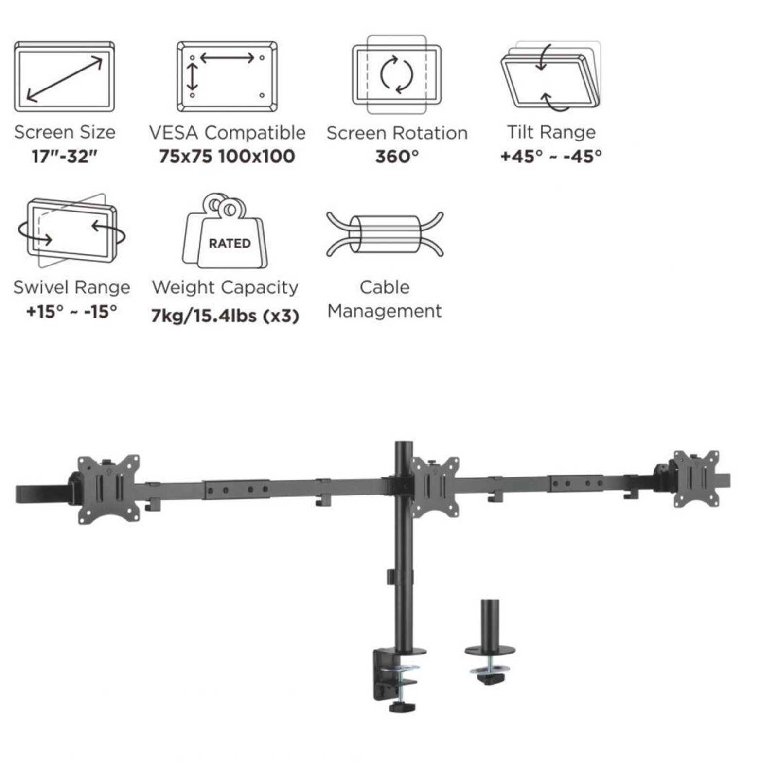 Equip 17"-32" Dreifach schwenkbare Monitor-Schreibtischhalterung