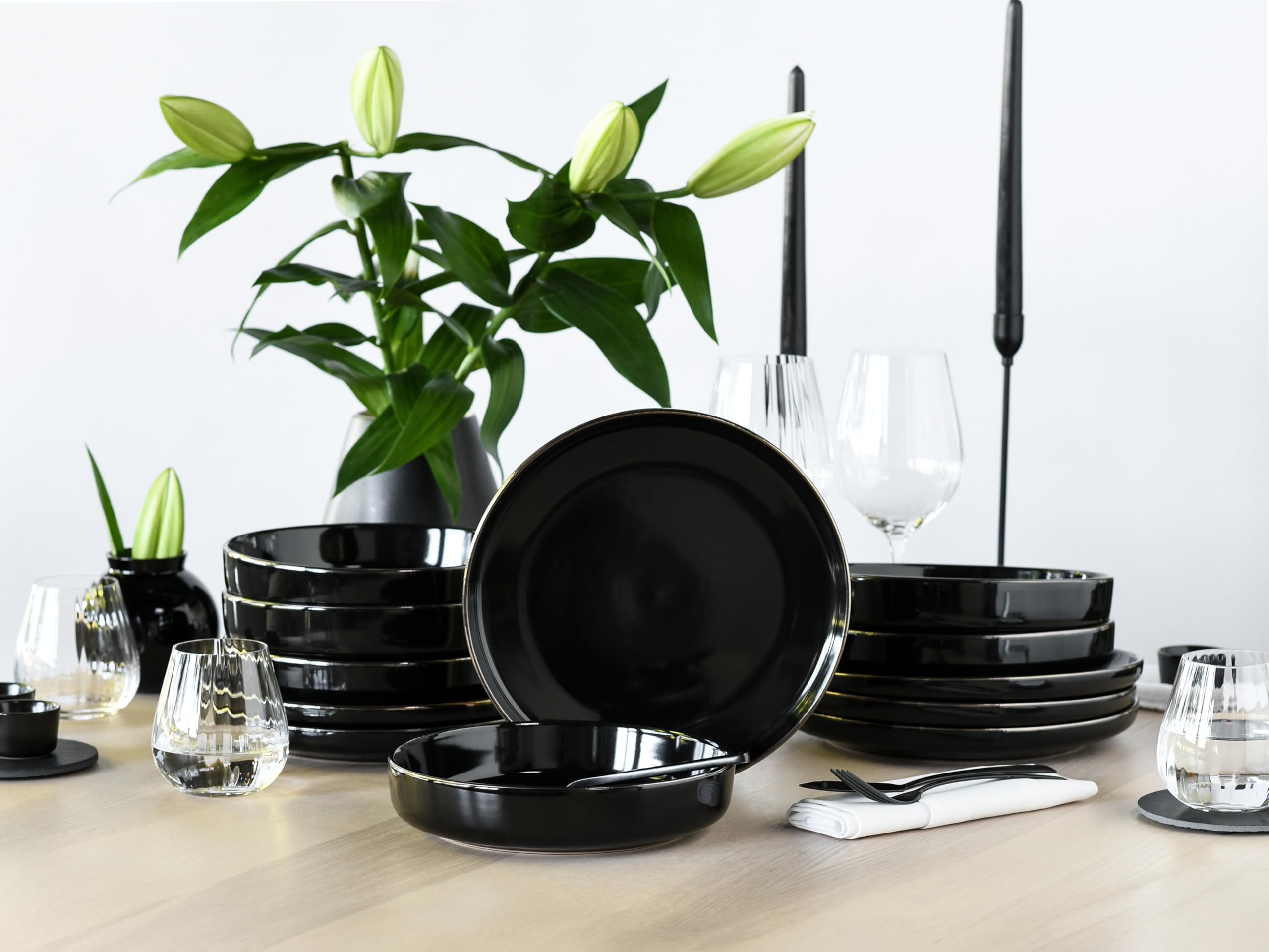 CreaTable 24785 Tafelservice Serie Nordic Festive Schwarz 12-tlg. 6 Personen