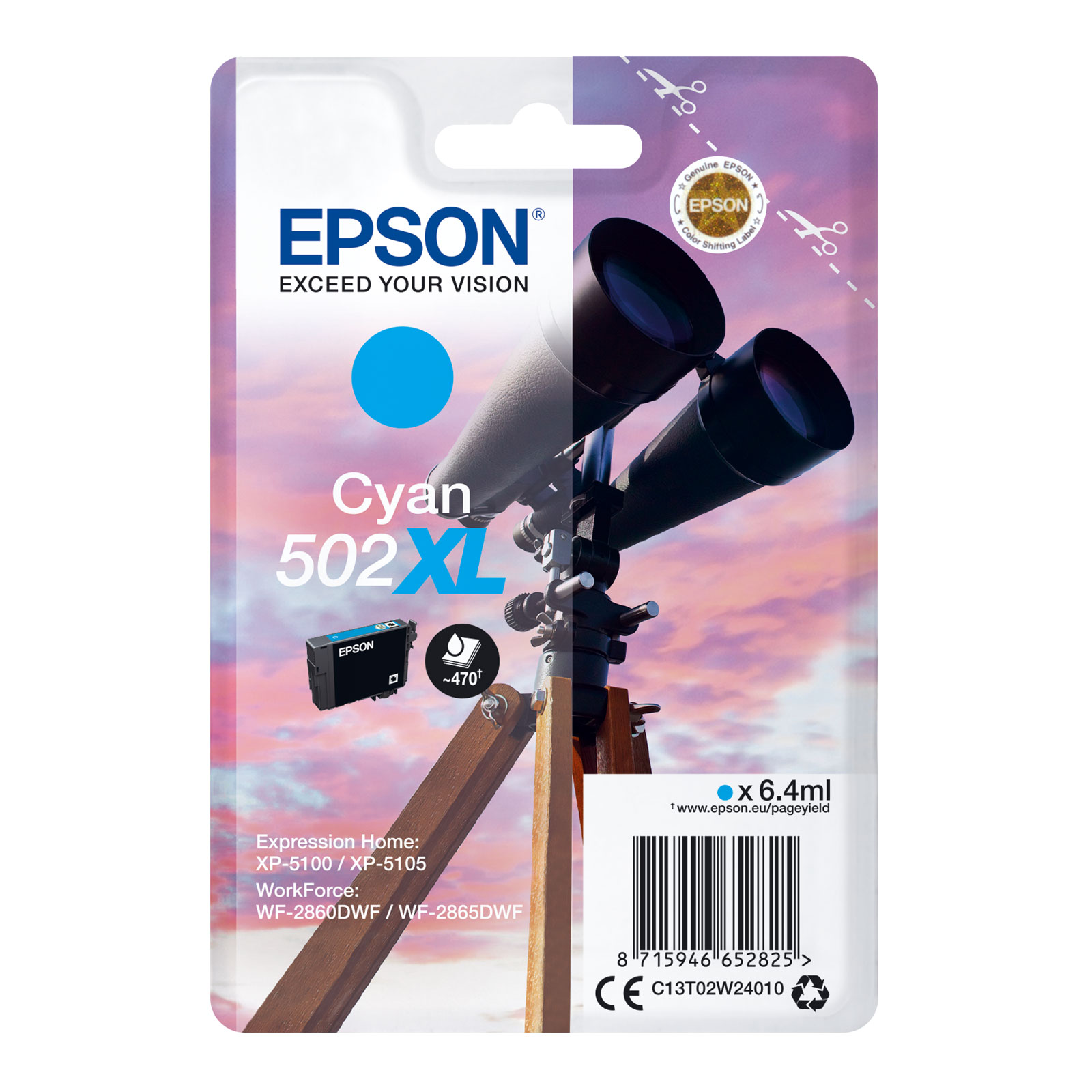 Epson C13T02W24010 Singlepack 502 Ink Serie "Fernglas" XL Cyan