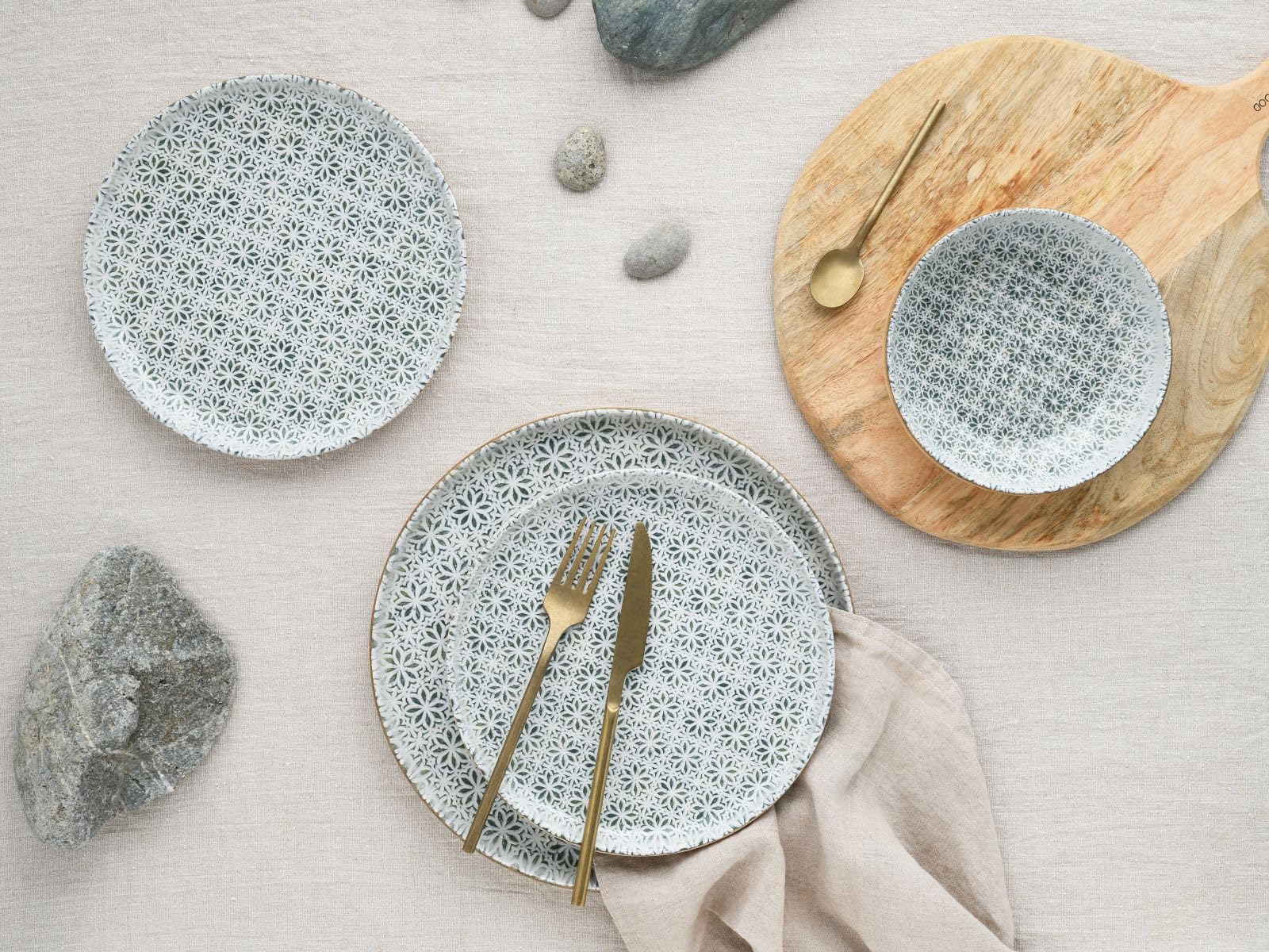 CreaTable, 24087, Serie Uno Emiliana Grau, 12-tlg Geschirrset für 4 Personen