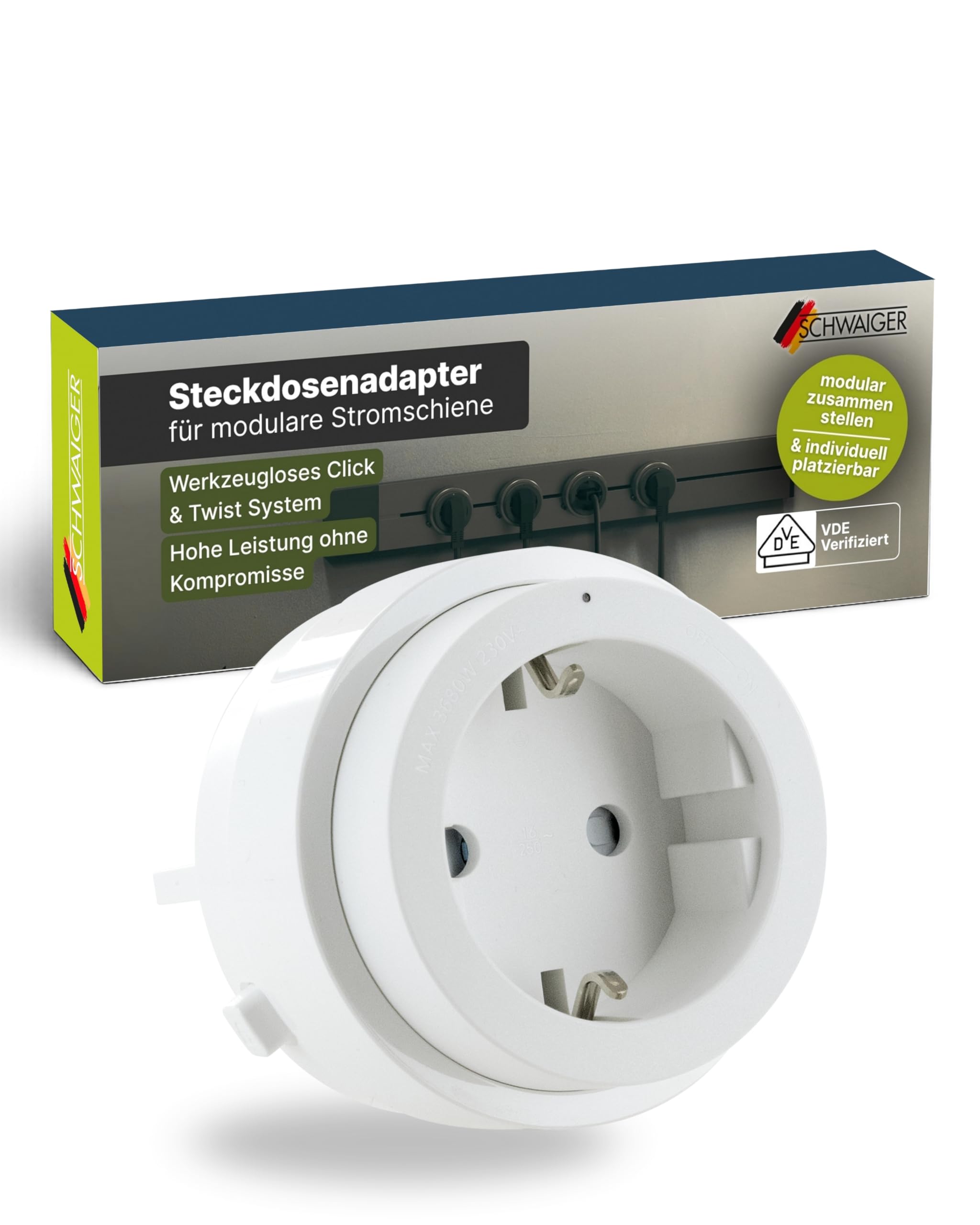 SCHWAIGER Steckdosenadapter für modulare Stromschiene Haushaltsstecker