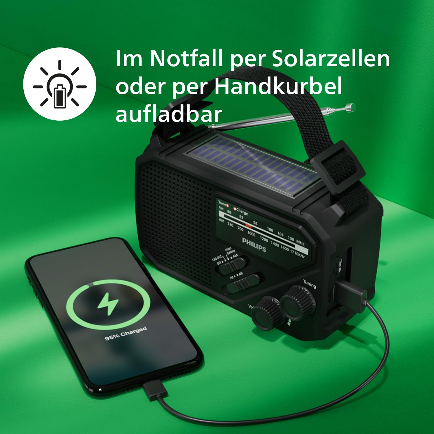 Philips TAR1609/00 schwarz Mobiles Radio SOS Akku Lampe UKW