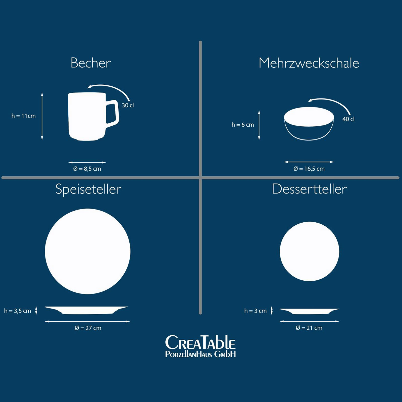 CreaTable 22239 Serie CANVAS Mediterran Geschirrset Kombiservice 16 teilig