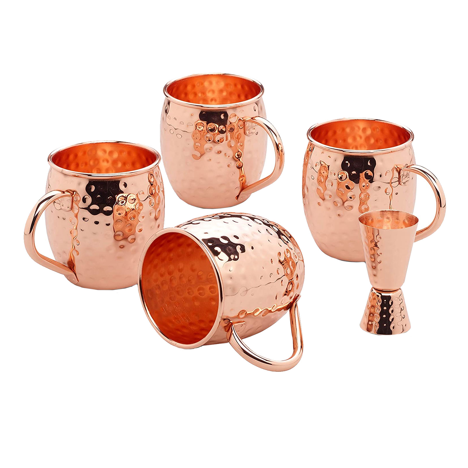 ECHTWERK Aperol Mule Kupferbecher 13er Set gefertigt aus Edelstahl im Hammerschlag-Look bestehend aus 4x Kupferbecher 500ml, 4x Untersetzer, 4x Strohhalm und 1x Messbecher 2cl/4cl