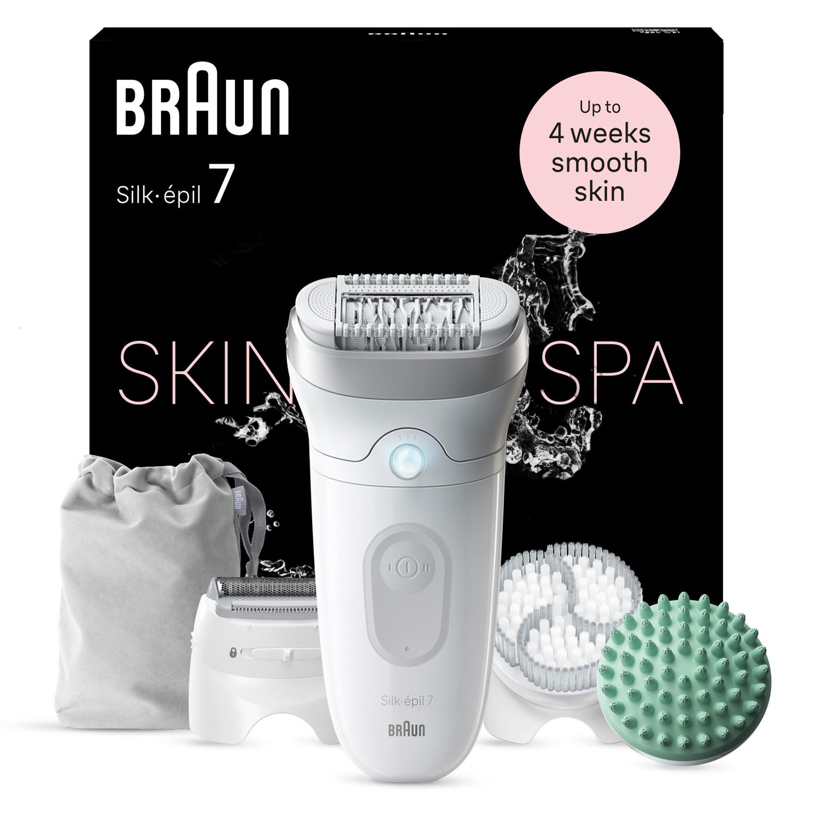 Braun Epilierer Silk-épil 7 SkinSpa 7-081 (SkinSpa All-In-One Set für glatte Haut von Kopf bis Fuß, Massageaufsatz, Peelingbürste, Rasieraufsatz, Trimmeraufsatz, Wet&;Dry-Anwendung, Smartlight-Funktion, Made in Germany)