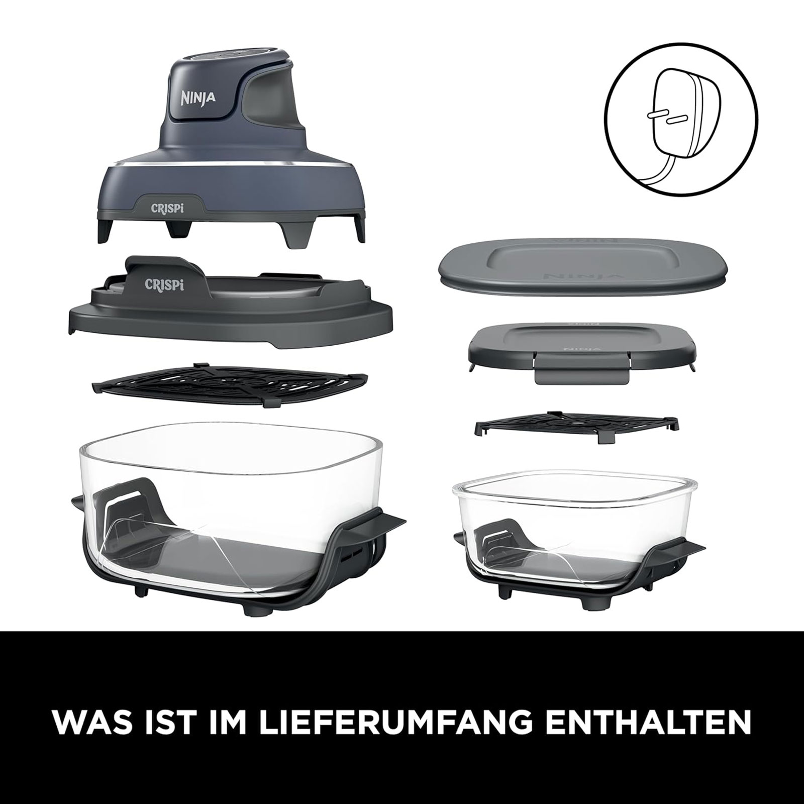 Ninja FN101EUGY CRISPi 4-in-1 Tragbare Glas-Heißluftfritteuse, Grau