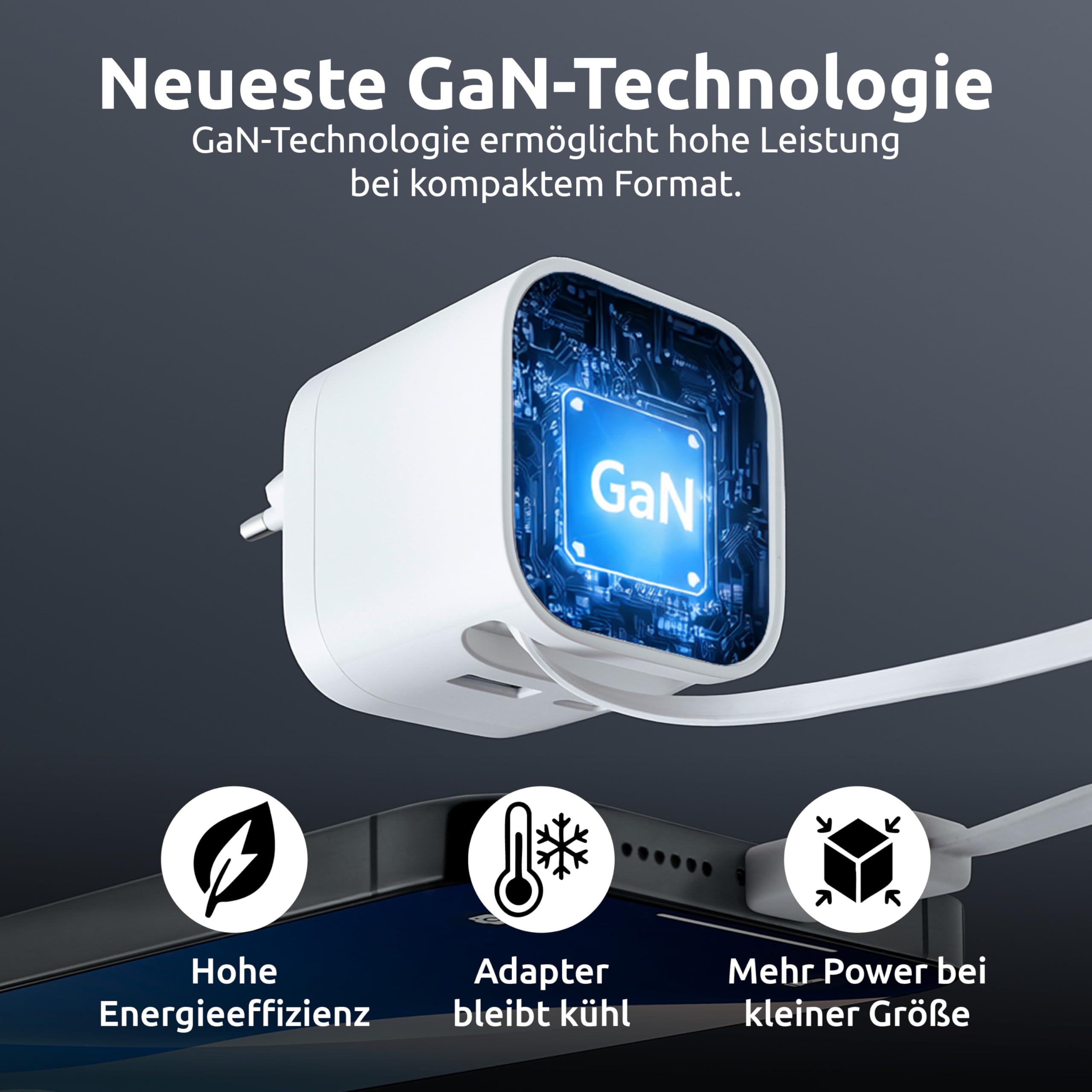 Intenso Power Adapter W65ACIC - 65W USB-C GaN Ladegerät mit ausziehbarem Kabel