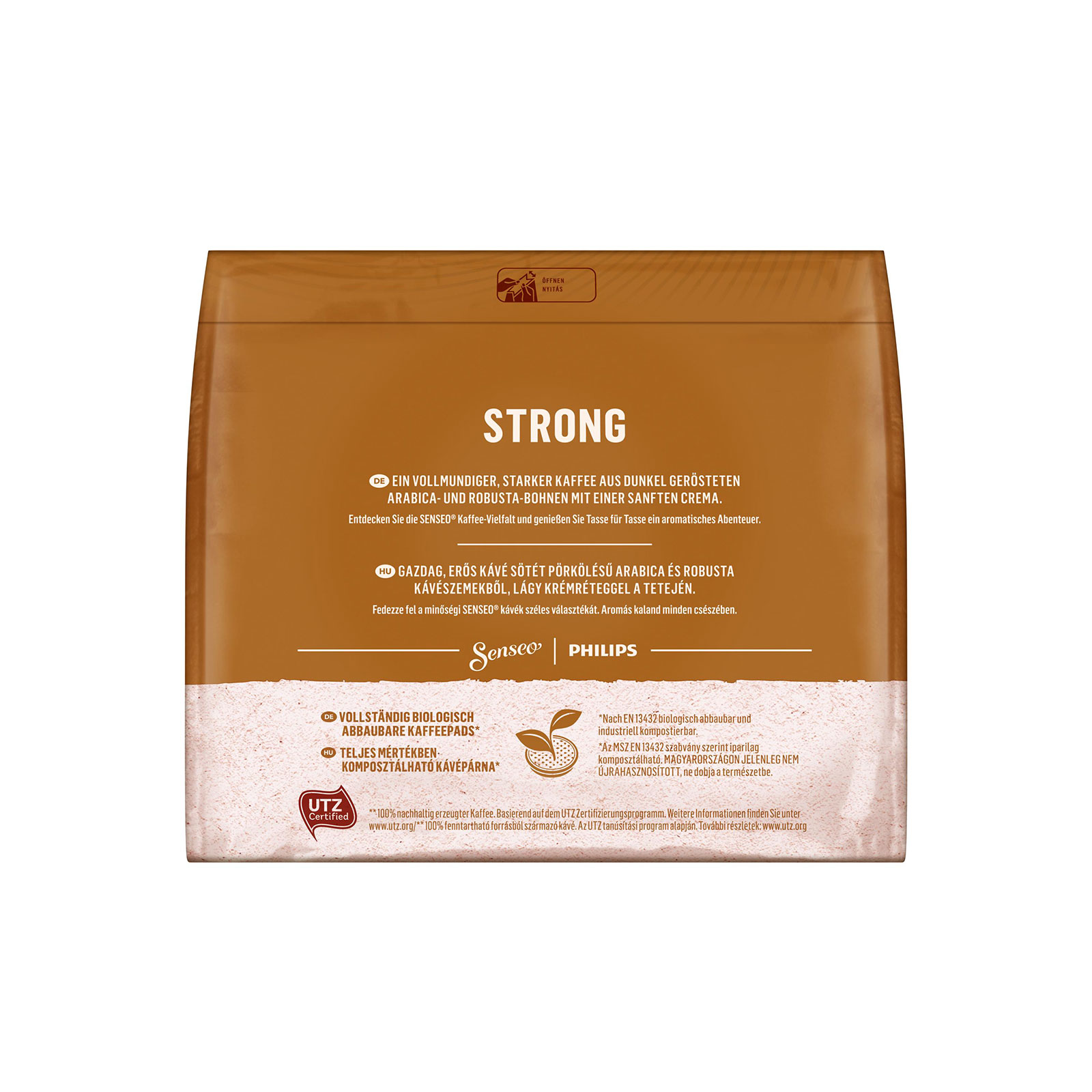 Senseo Kaffeepads Strong UTZ-SG 16 Pads (100% UTZ-zertifiziert, dunkel geröstet, Arabica- und Robusta Bohnen)