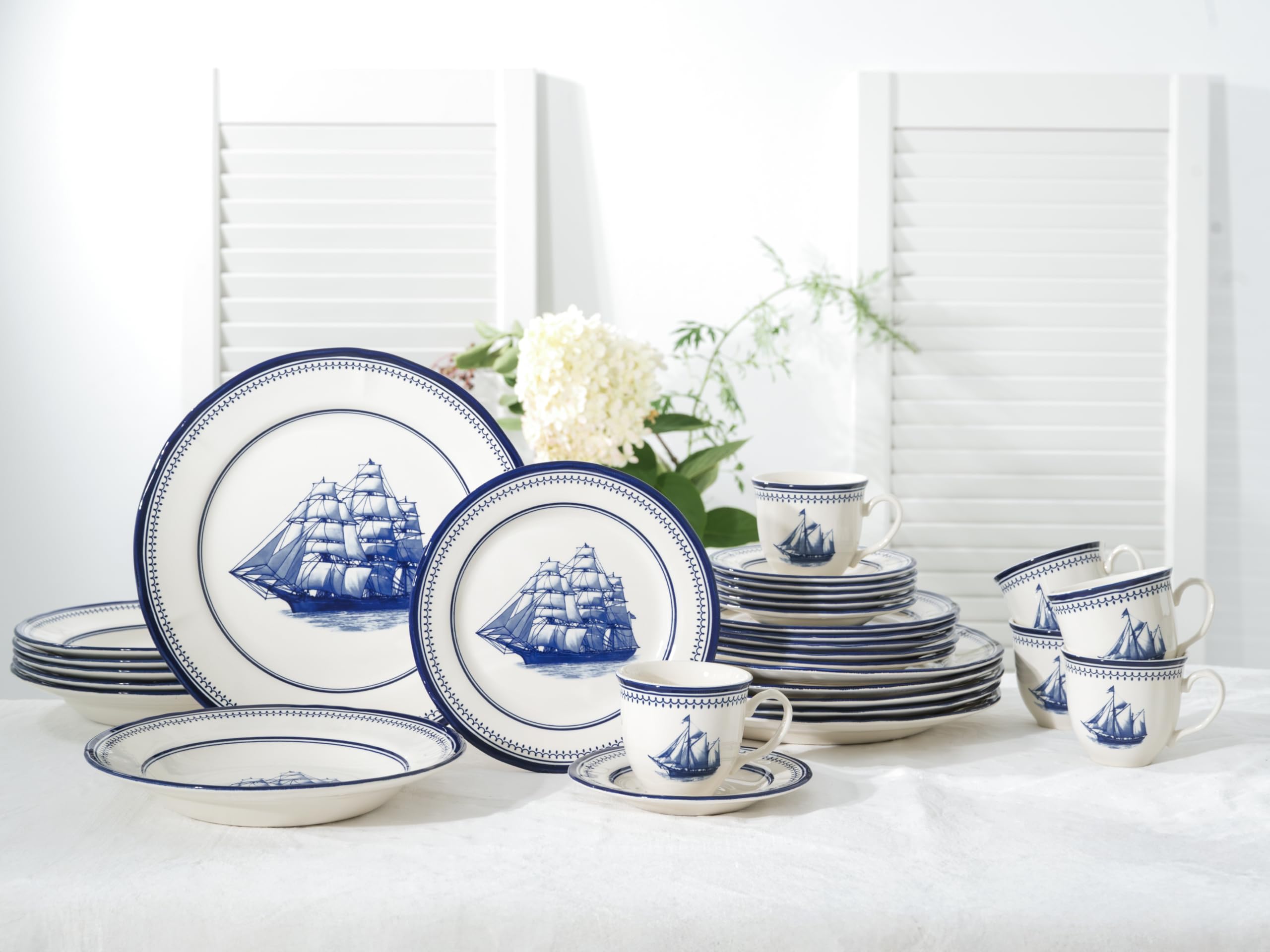 CreaTable, 24486, Serie Segelschiff Blau, 30-teiliges Geschirrset für 6 Personen