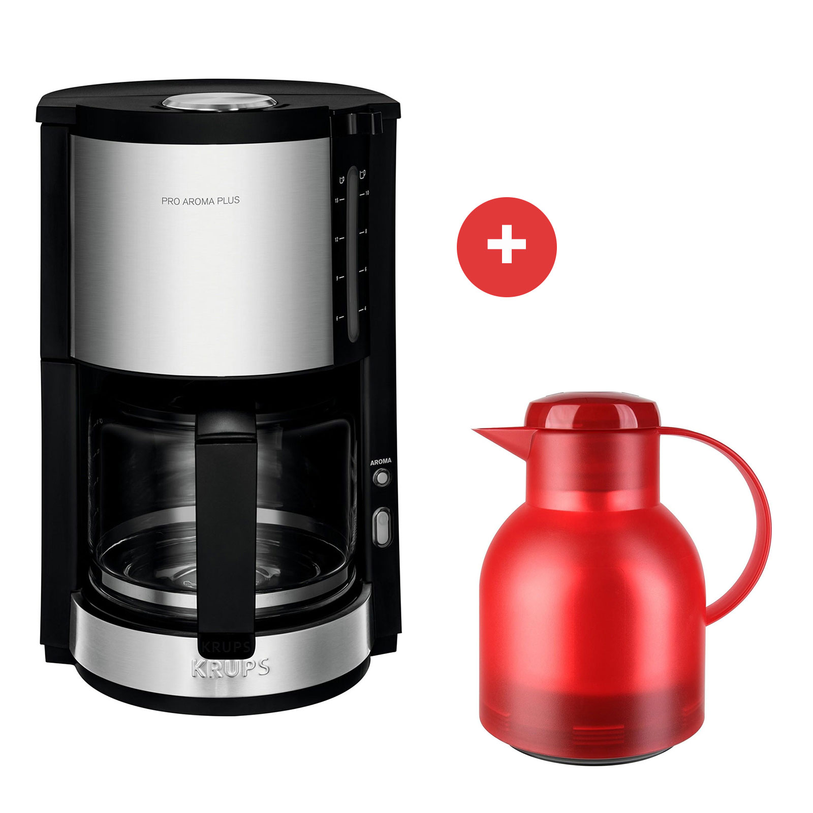 Krups KM 3210.SA ProAroma Plus Glas-Kaffeemaschine + Isolierkanne Samba von Emsa Krups KM 3210.SA ProAroma Plus Glas-Kaffeemaschine + Isolierkanne Samba von Emsa