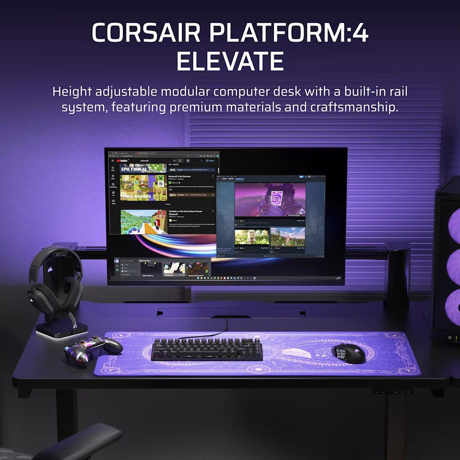 Corsair Platform:4 Elevate-Schreibtisch, Schwarz