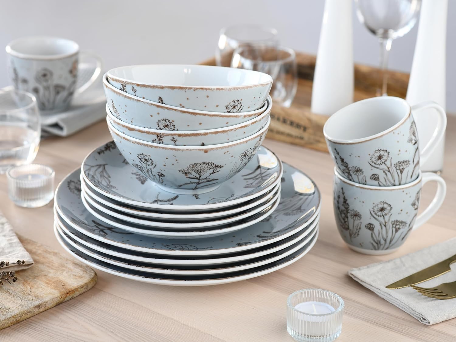 CreaTable, 22507, Serie Vintage FLOWERS, Geschirrset, Kombiservice 16 teilig