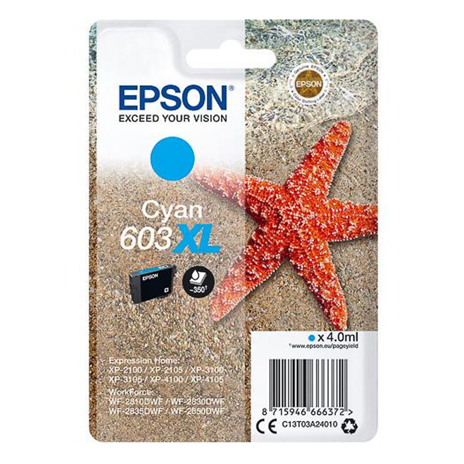 Epson C13T03A24010 Singlepack 603XL Original Tinte "Seestern" Cyan