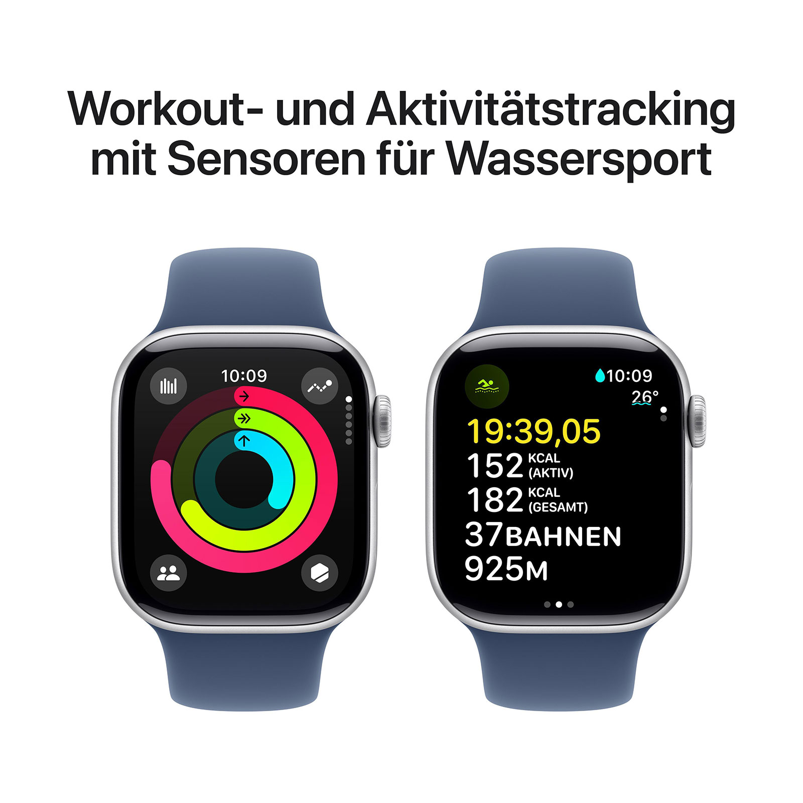 Apple Watch Series 10 GPS, 42 mm Aluminiumgehäuse Silber, Sportarmband Denim - M/L