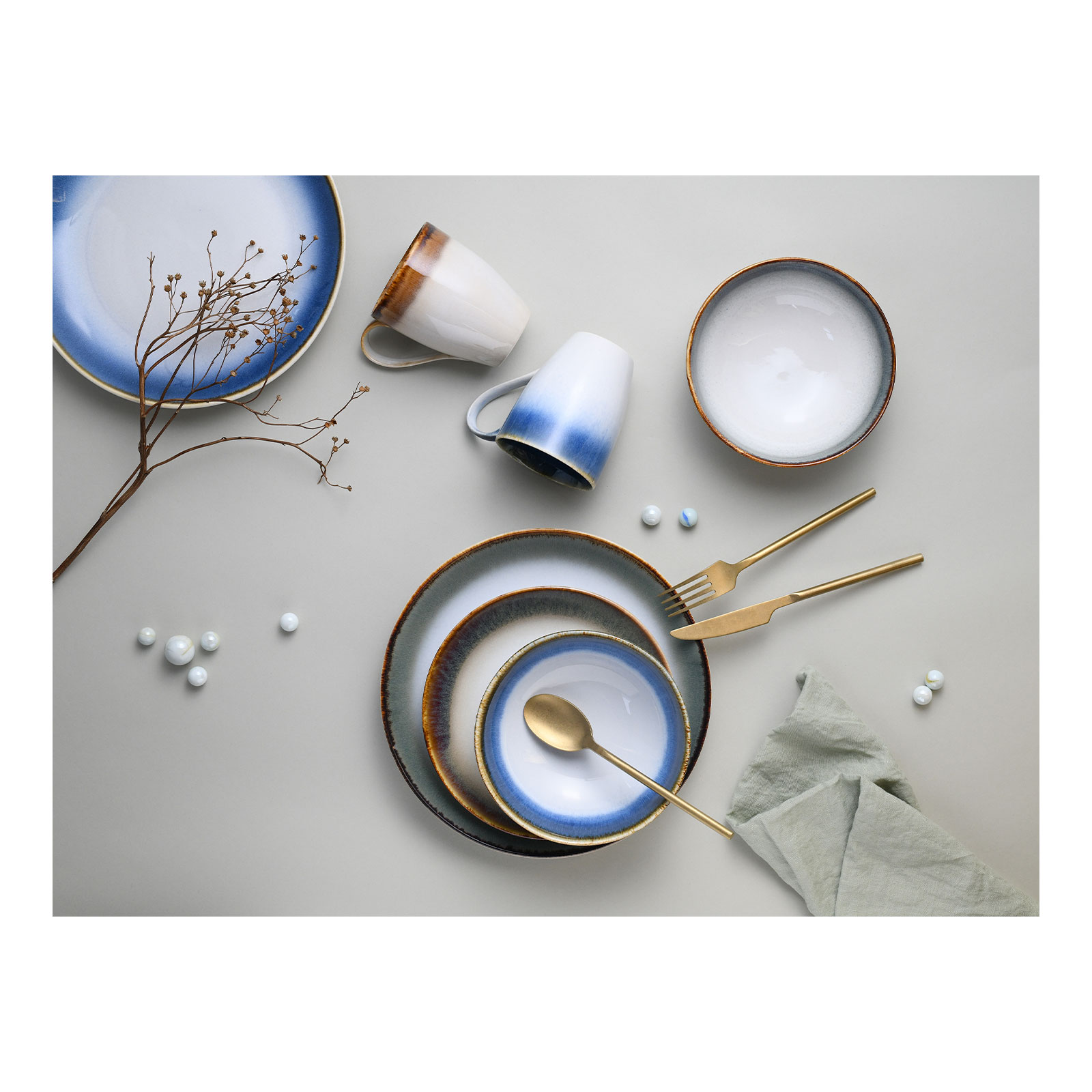 CreaTable, 23864, Serie Cascade Farbmix, Geschirrset, Kombiservice 16 teilig