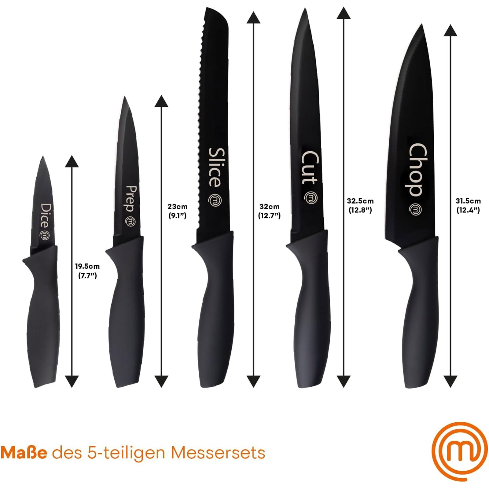 MasterChef FSC Schneidebrett + 5-teiliges Küchenmesser-Set + Küchentextilien-Set 3-teilig