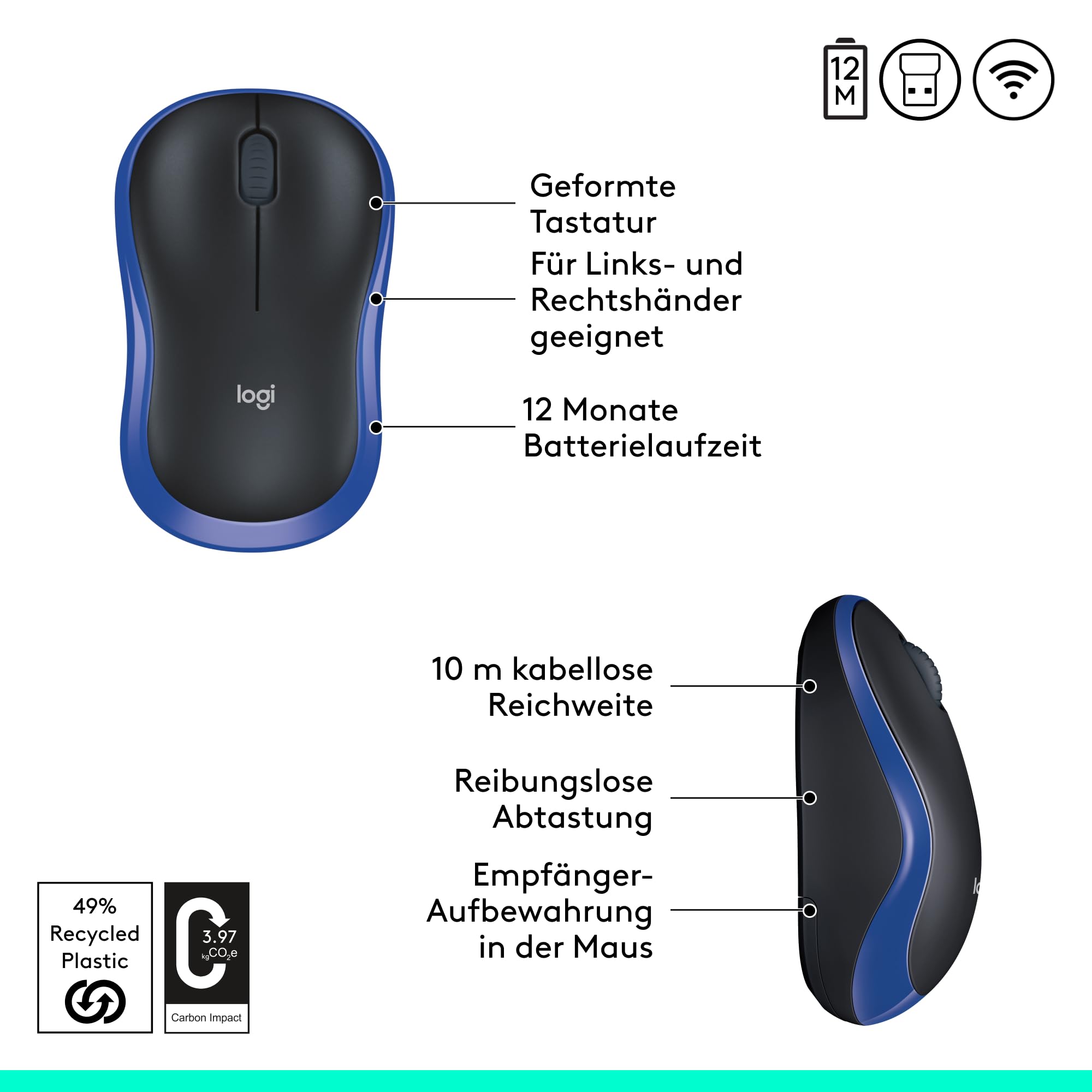 Logitech M185 Kabellose Maus 2,4 GHz PC und Mac Optical Tracking