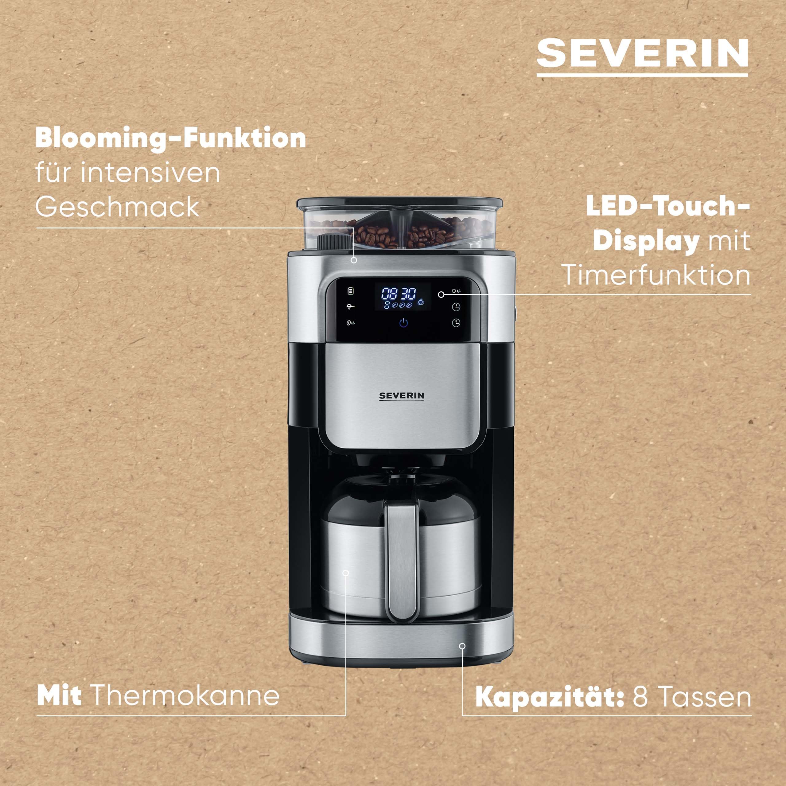SEVERIN Filterkaffeemaschine mit Edelstahl-Mahlwerk und Thermokanne