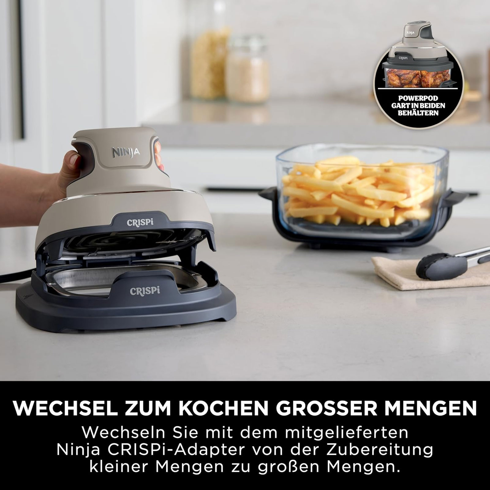 Ninja FN101EUST CRISPi 4-in-1 Tragbare Glas-Heißluftfritteuse, Stone
