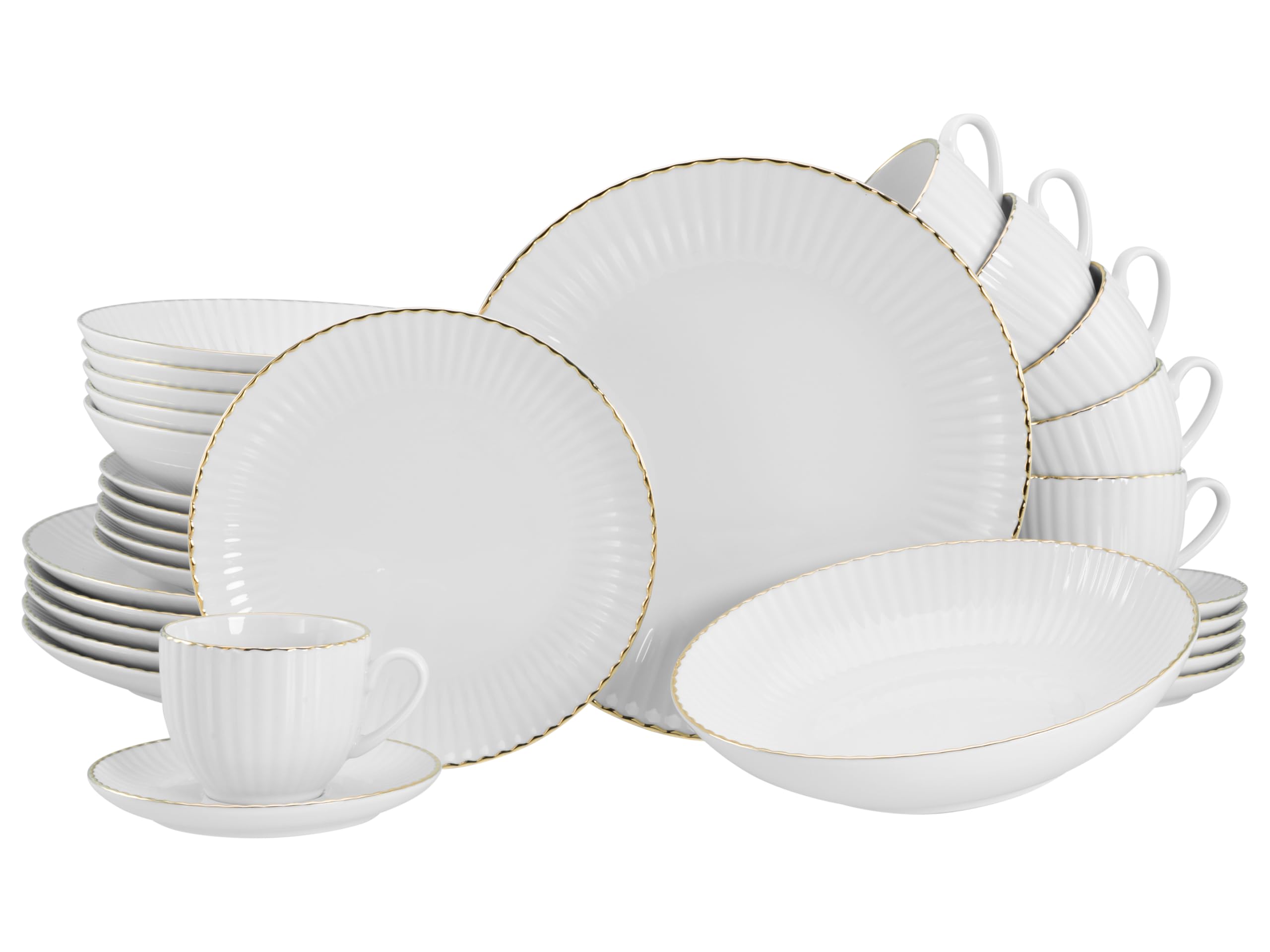 CreaTable, 20753, Serie Allegra Goldband, 30-teiliges Geschirrset für 6 Personen