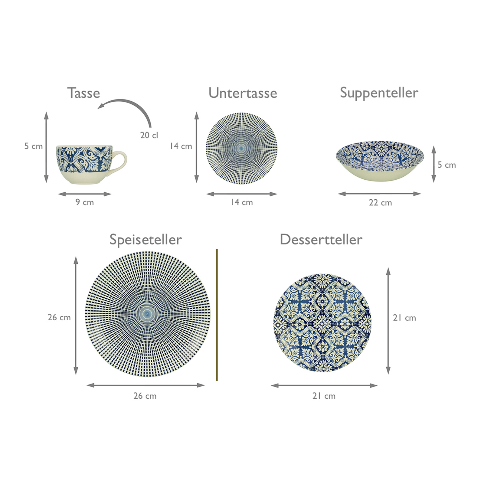 CreaTable, 19925, Serie Marrakesch BLUE, Geschirrset Kombiservice 30 teilig