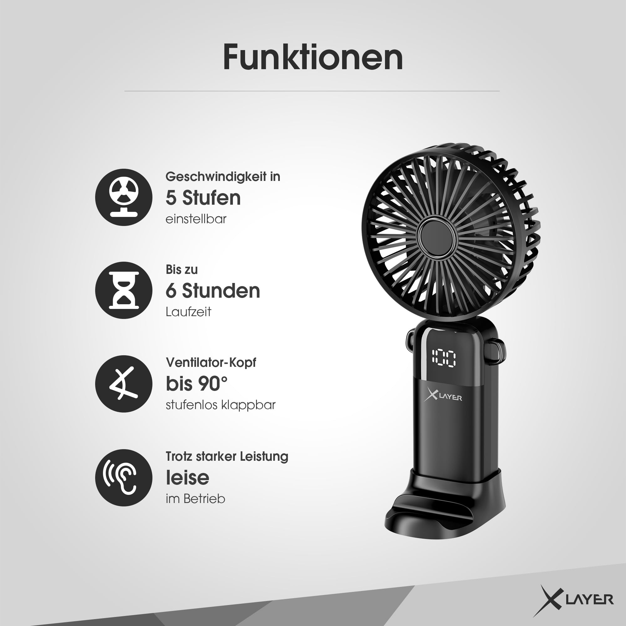 Xlayer Ventilator klappbarer Handventilator mit Smartphone Halterung